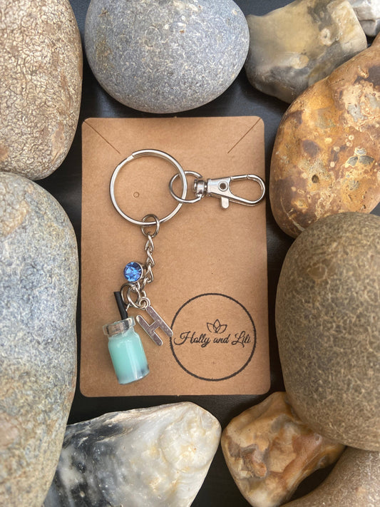 Bubble Tea Light Blue, Boba Personalised Keychain, Personalise Keyring Charm, Alphabet Initial,  Birthstone Charm, Novelty Zipper Chain Gift