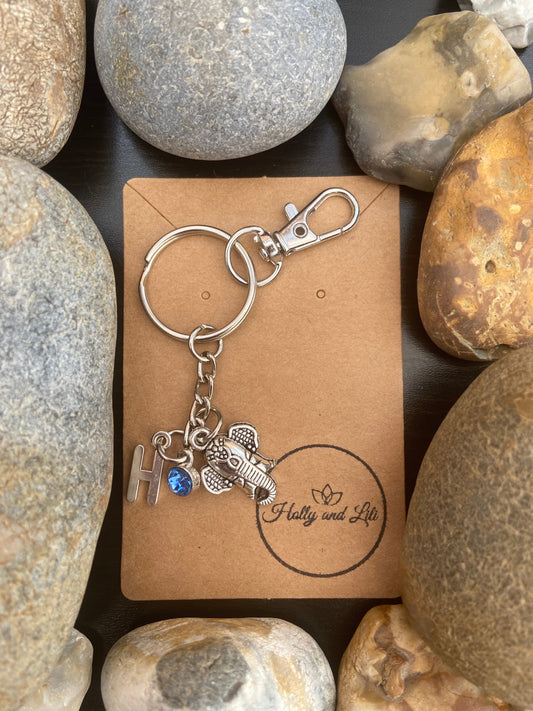 Elephant Keyring, Elephant Gift, Elephant Charm, Elephant Keychain, Elephant Zipper Chains, Personalised Initial, Cute Birthstone Charm Gift