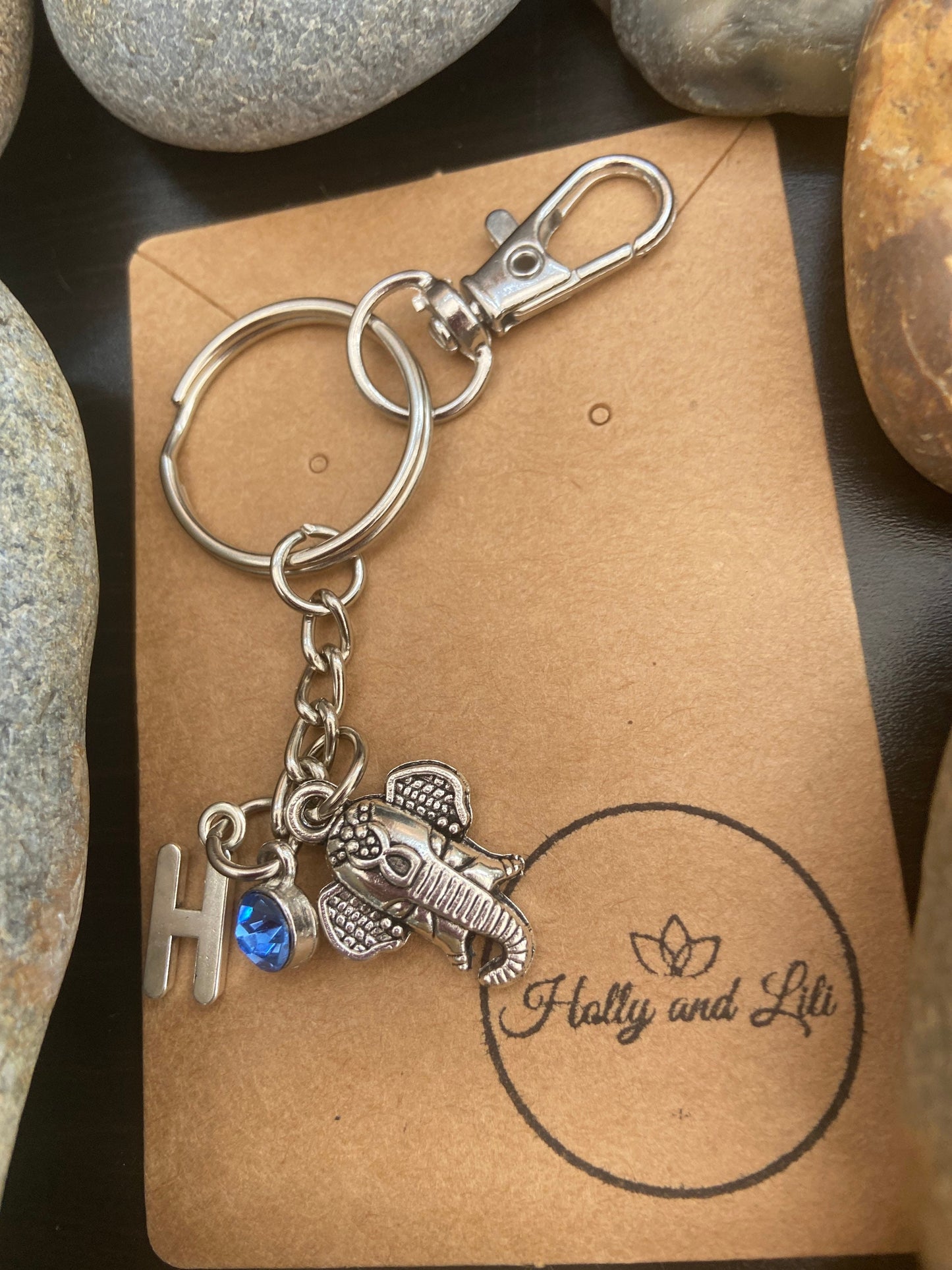 Elephant Keyring, Elephant Gift, Elephant Charm, Elephant Keychain, Elephant Zipper Chains, Personalised Initial, Cute Birthstone Charm Gift