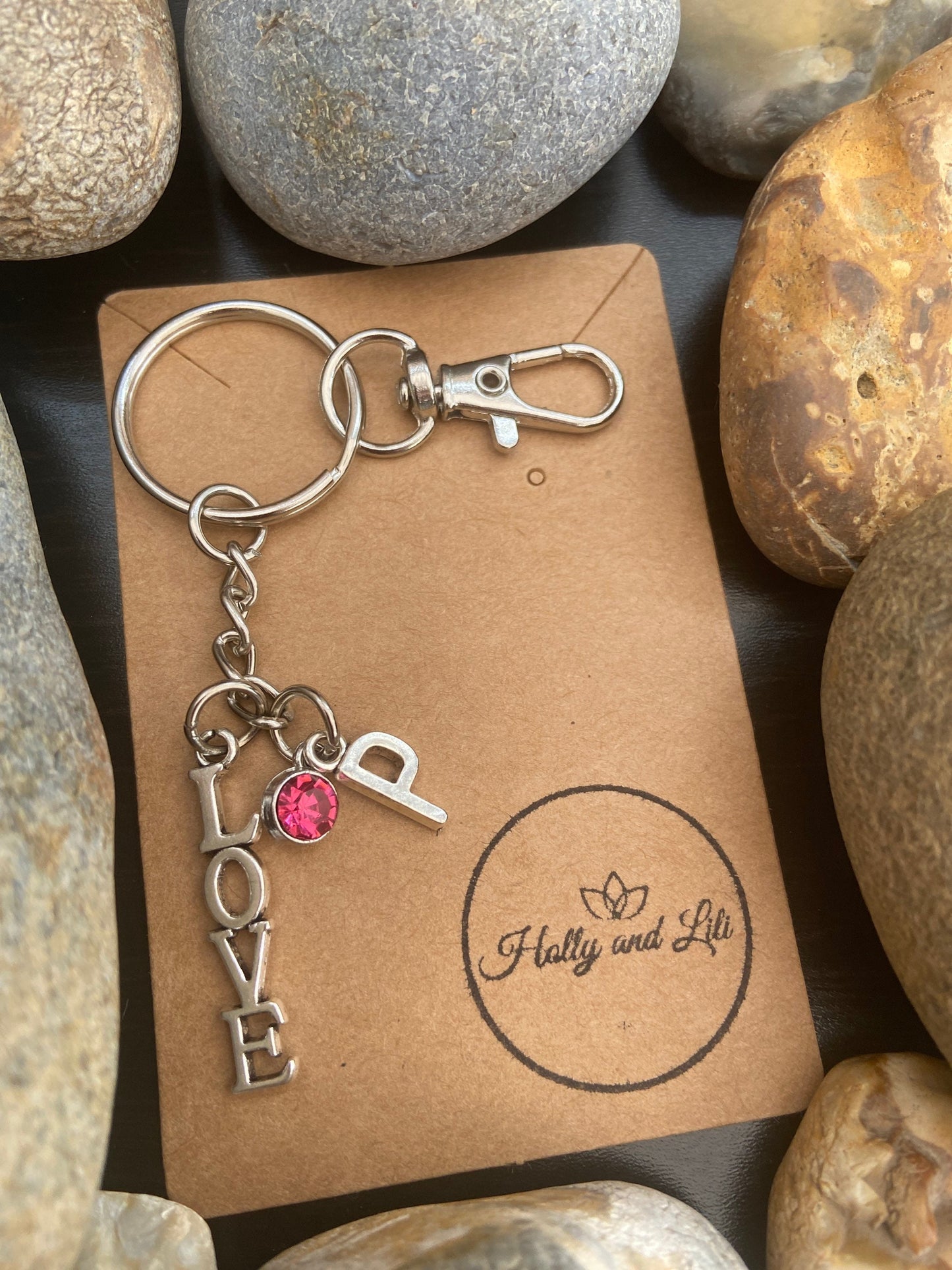 Love Personalised Keychain, I Love You Keyring, Alphabet Initials,  Birthstone Charm Keyring, Love You Keyring, Love Always Keychain, Zipper