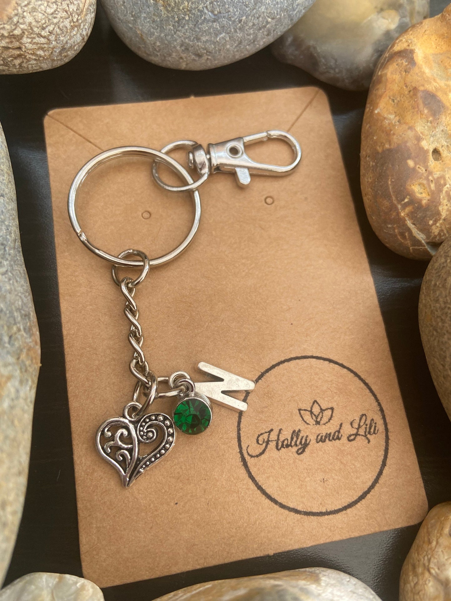 Love Heart Personalised Keychain, Alphabet Initials, Birthstone Charm, Hearts Initial Keyring, Love Keyring, Love  You Hearts Zipper chain,