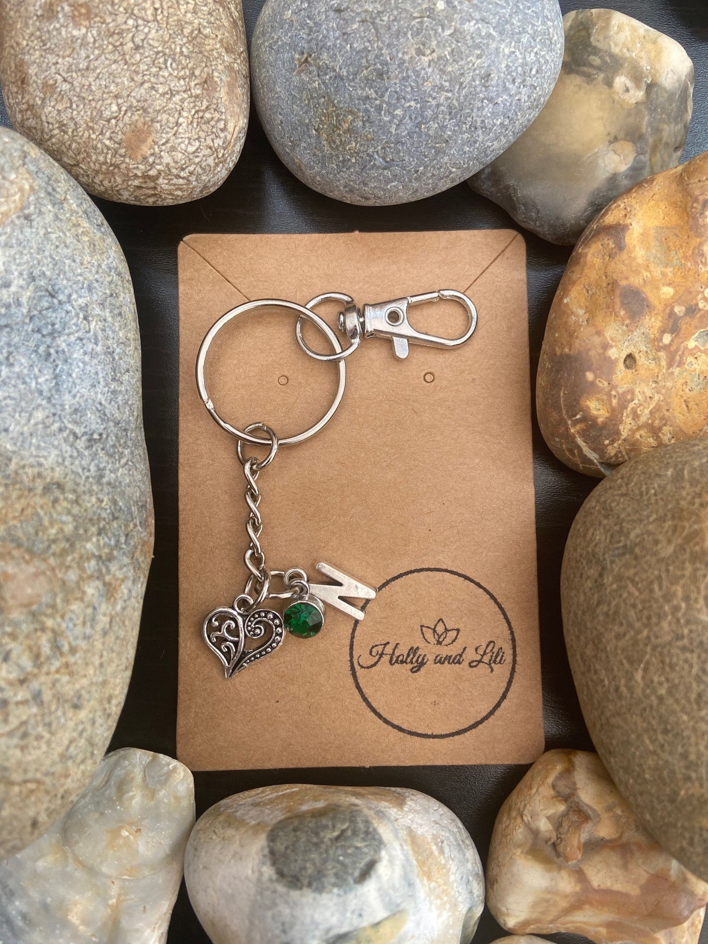 Love Heart Personalised Keychain, Alphabet Initials, Birthstone Charm, Hearts Initial Keyring, Love Keyring, Love  You Hearts Zipper chain,