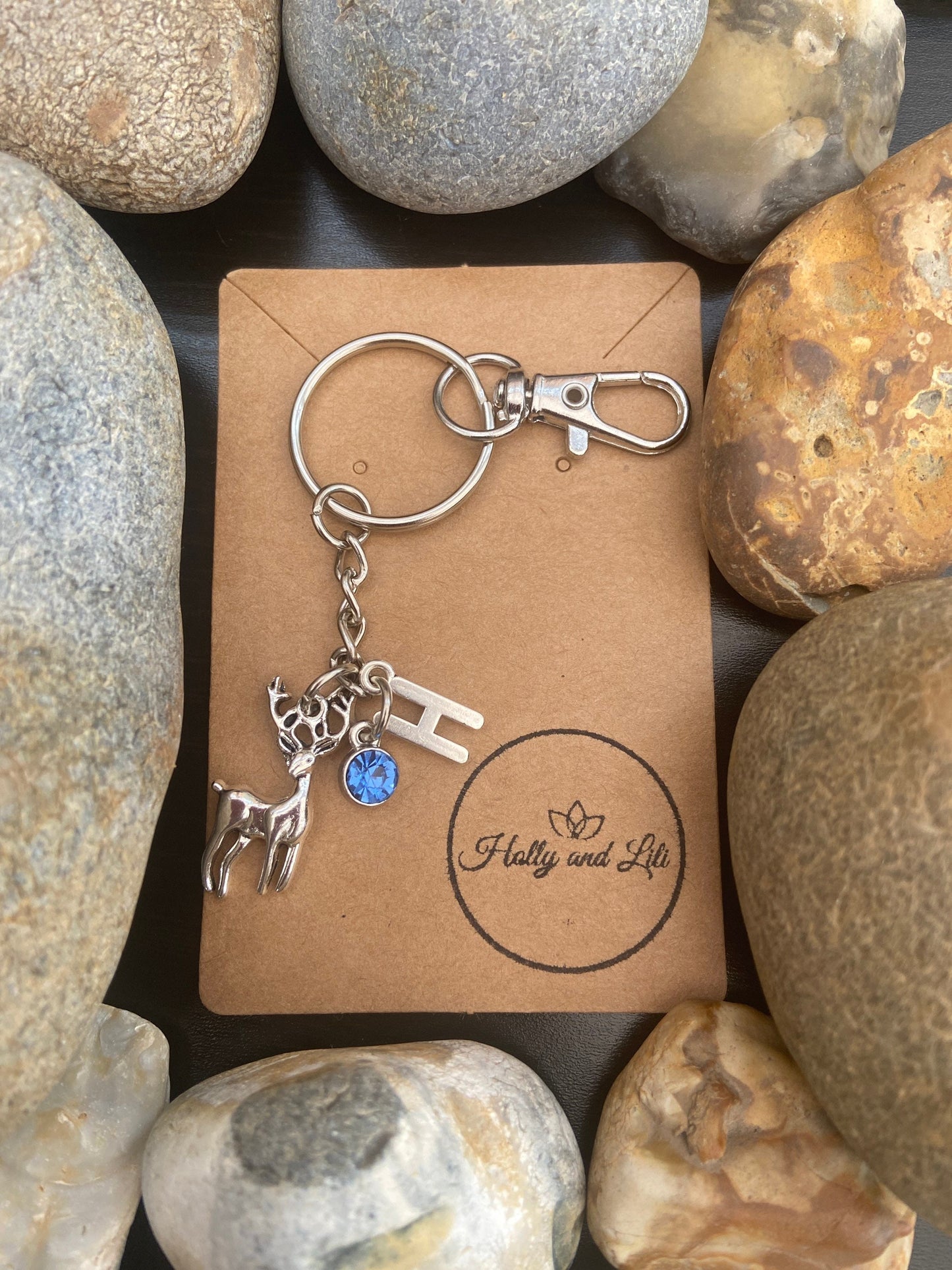 Deer Personalised Keychain, Stag Keyring, Alphabet Initials, Birthstone Charm Keyring, Personalised Gift For Her, Animal Gifts, Cute For BFF