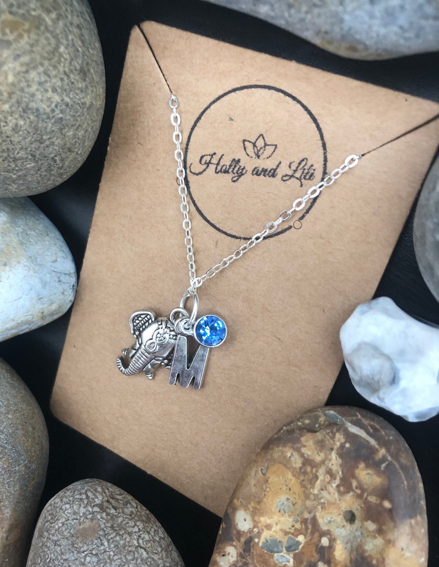 Elephant Personalised Pendant Lucky Charm Necklace, Alphabet Initials, Birthstone Charm, Safari, Large Elephant, Dumbo, Cute, Strength Chain