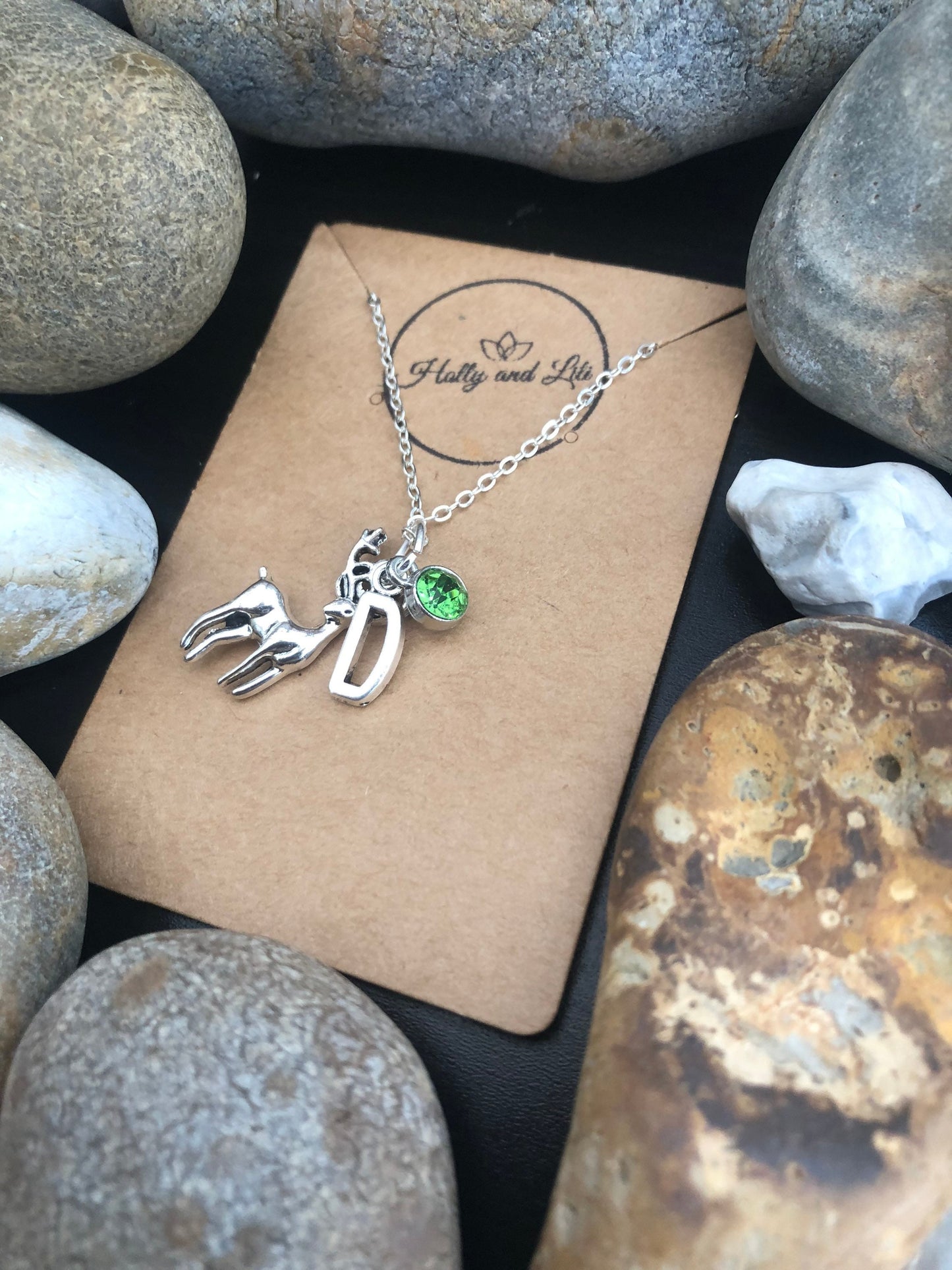 Deer Stag Personalised Animal Pendant Charm Necklace, Alphabet Initials, Birthstone Charm, Bambi, Deers, Wild Animal, Unique Gift For Her