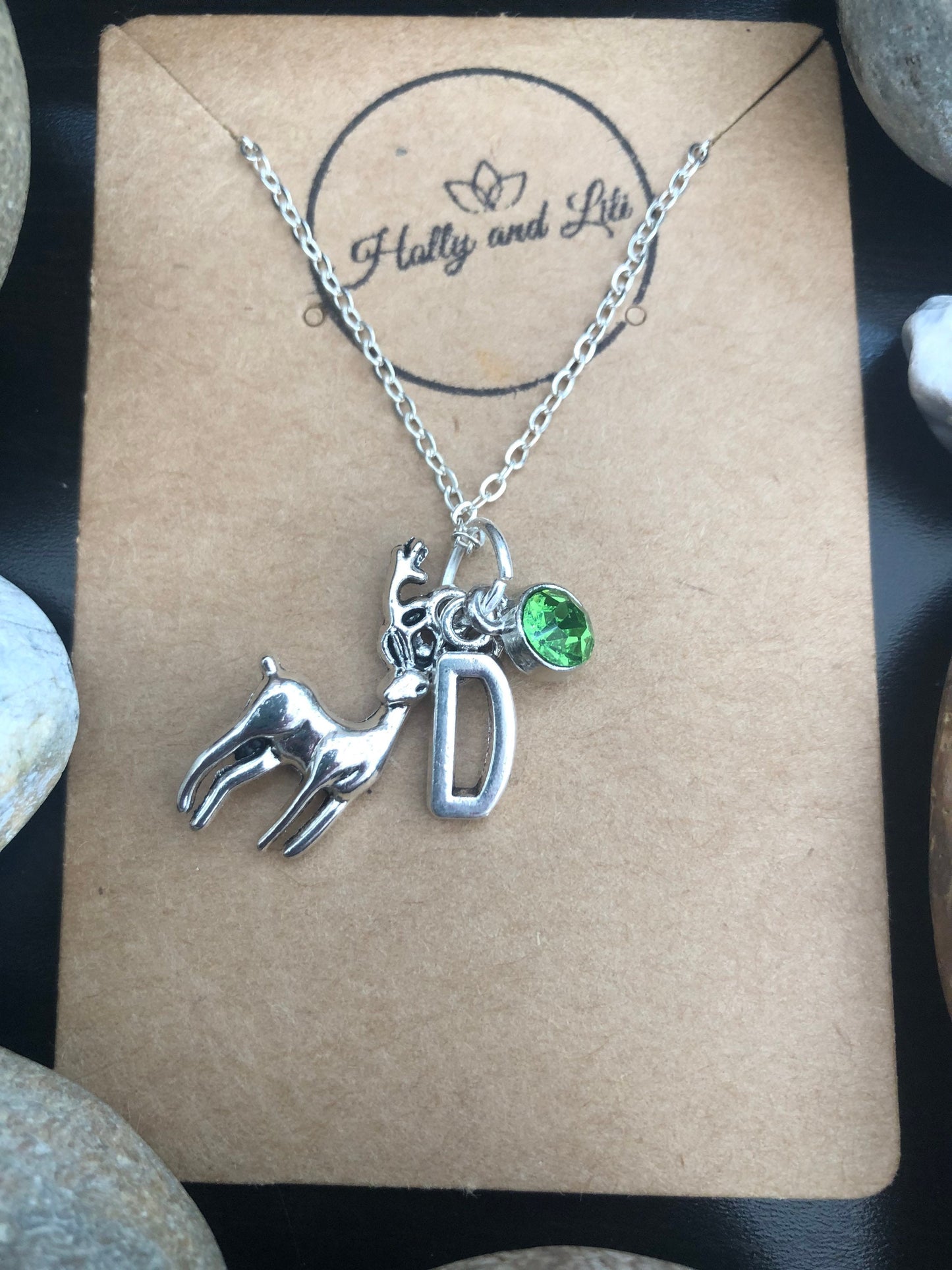 Deer Stag Personalised Animal Pendant Charm Necklace, Alphabet Initials, Birthstone Charm, Bambi, Deers, Wild Animal, Unique Gift For Her