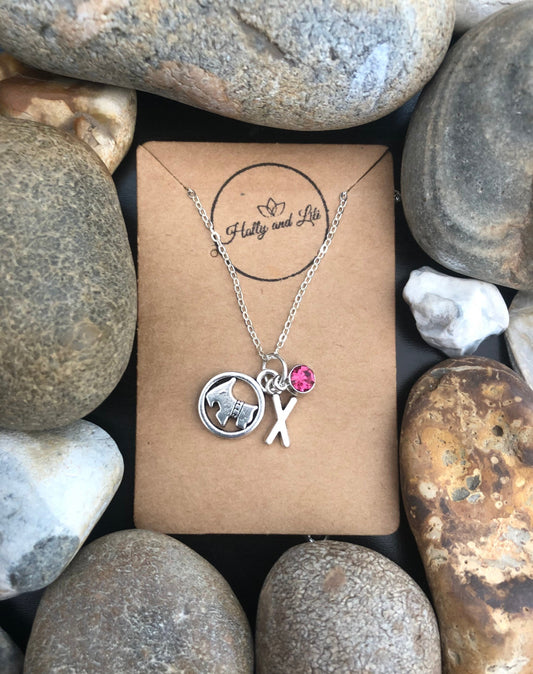 Dog Personalised Pendant Charm Doggy Necklace,  Alphabet Initials,  Birthstone Charm, Dogs Chain, Animal Lovers Gift, Westy, Westie, Cute