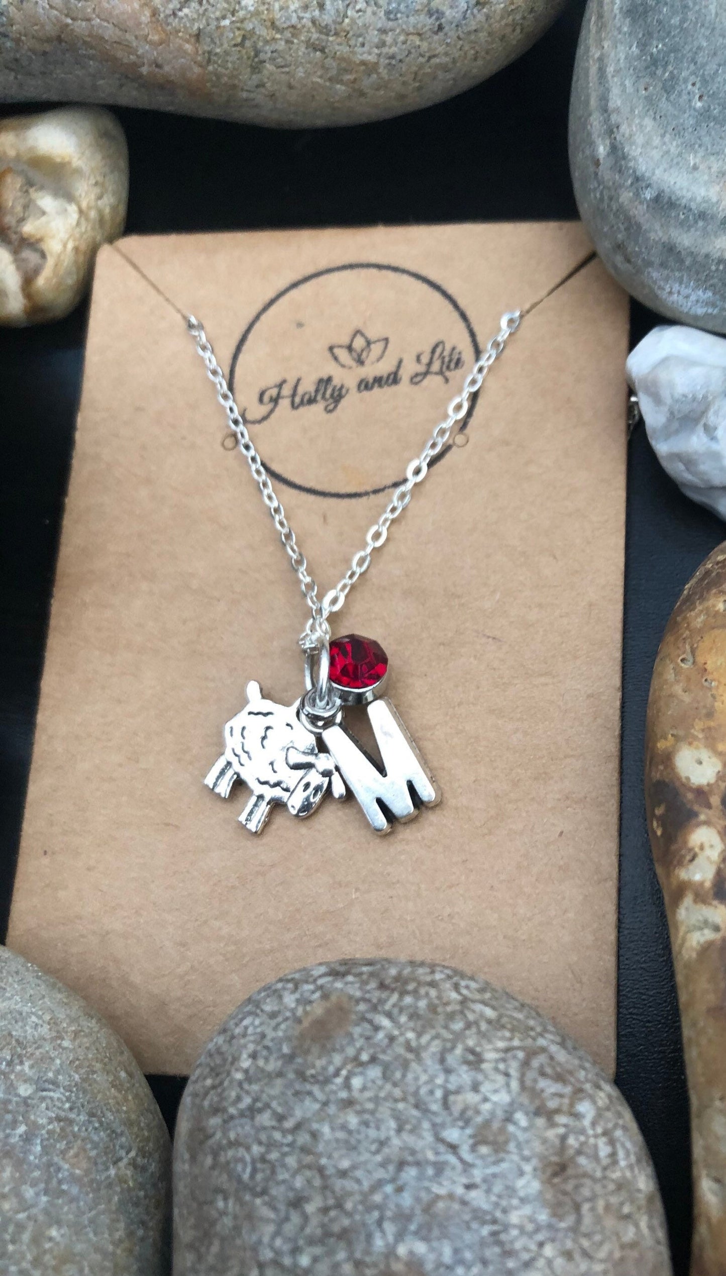 Sheep Personalised Pendant Lamb Charm Necklace, Alphabet Initials, Birthstone Charm, Lambs, Ram, Woolly, First Necklace, Animal Chain, Cute