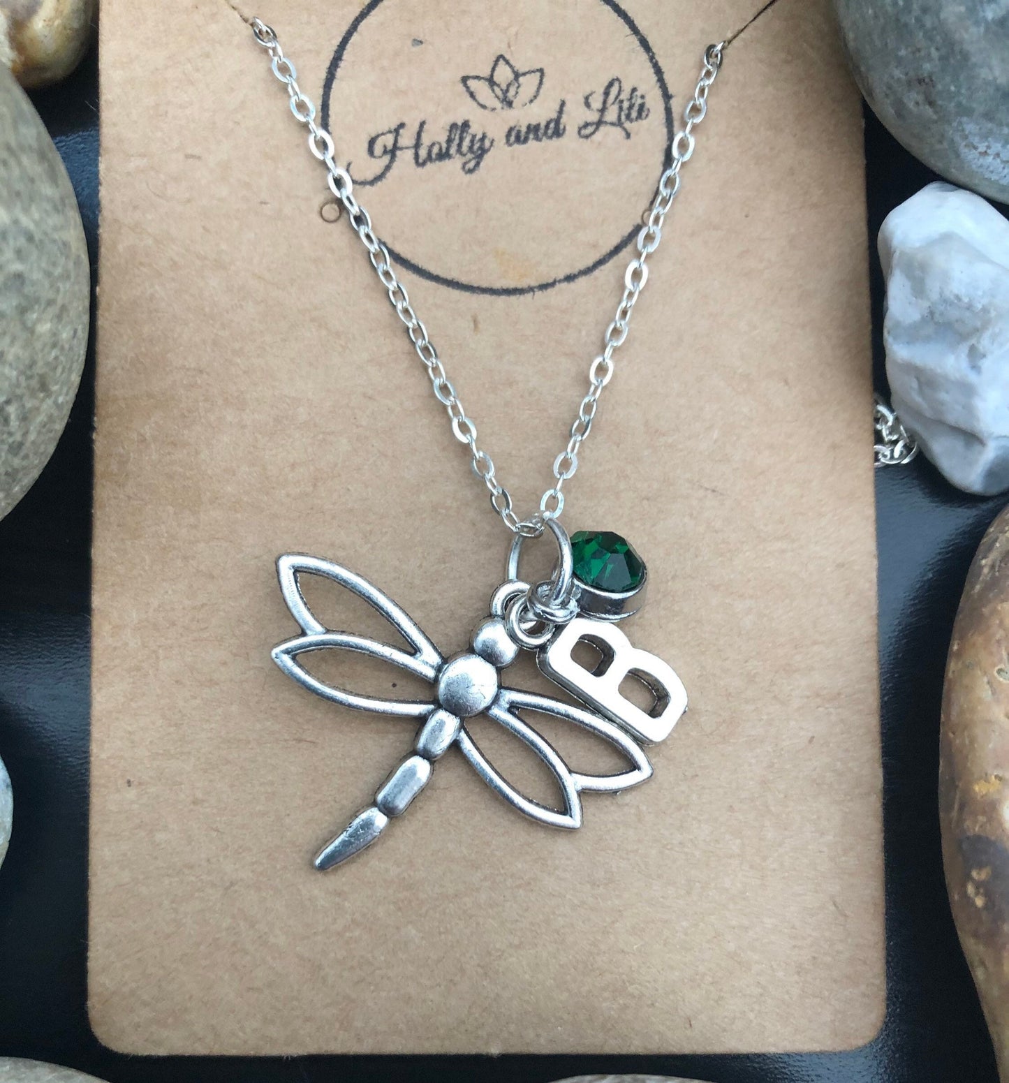 Dragonfly Personalised Pendant Charm Necklace, Alphabet Initials, Birthstone Charm, Flying Insects, Fly, Dragon, Large Insects, Unique Gifts