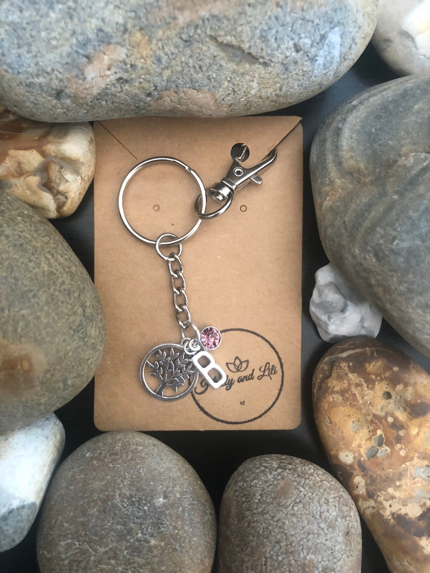 Tree Of Life Personalised Keyring, Personalise Keychain, Alphabet Initials, Birthstone Charm, Initials Keychain, Guardian Zipper Chain Gifts