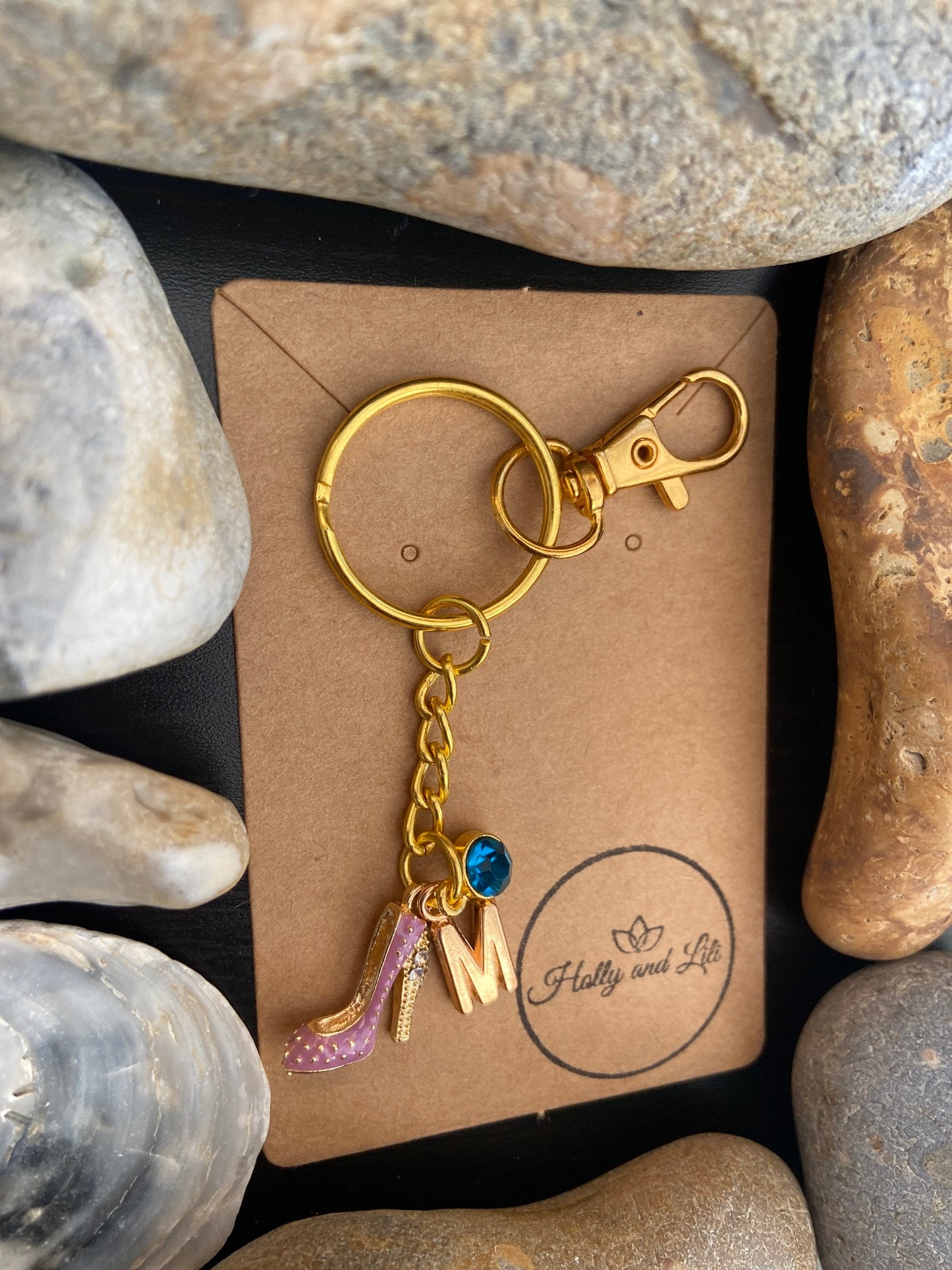 High Heel Shoes Style Purple Personalised Gold Keyring, Stiletto Keychain, Alphabet Initials, Birthstone Charm, Heels Zipper Chain Gifts