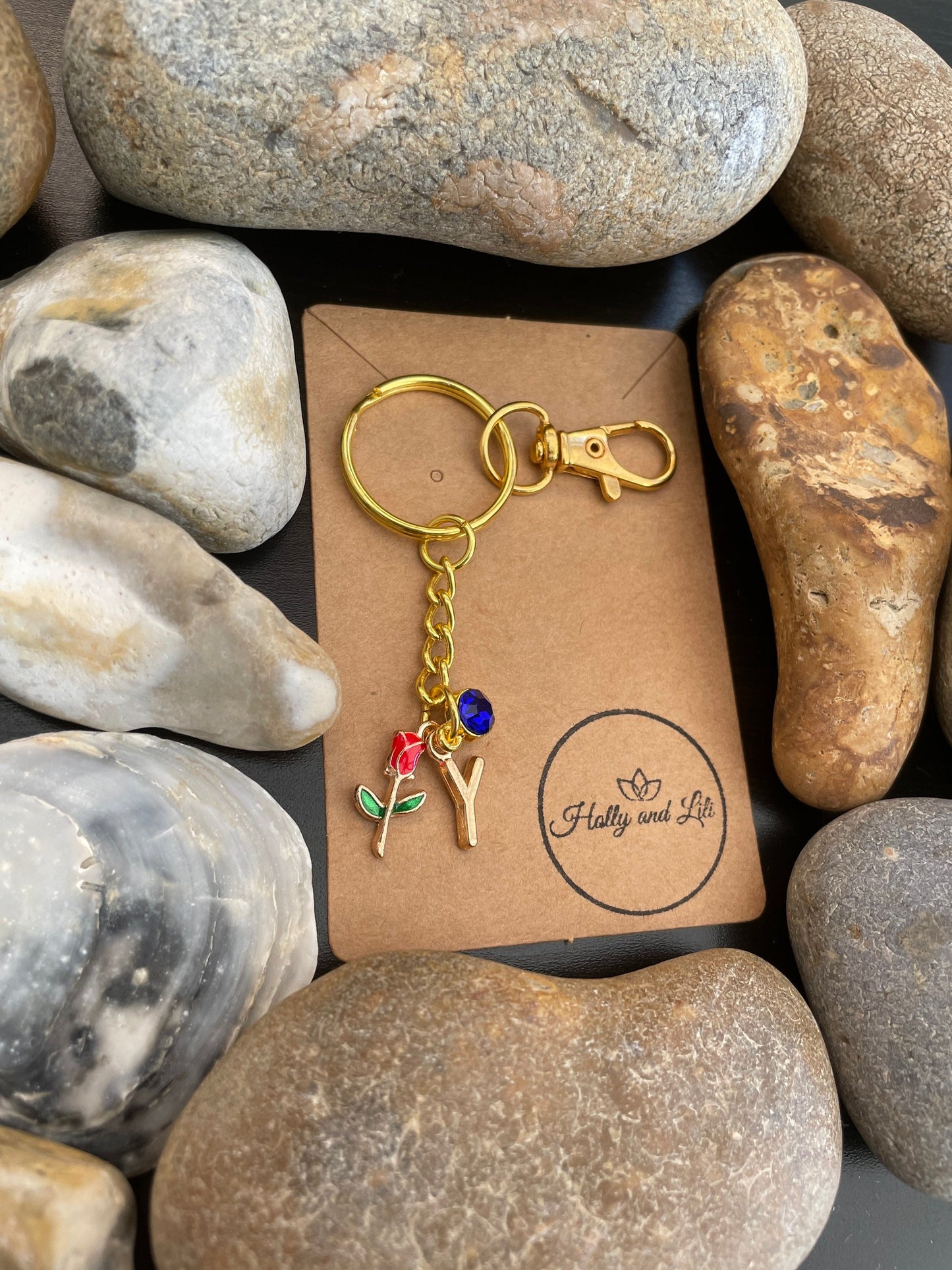 Rose Style Red Personalised Gold Keyring, Alphabet Initials Keychain, Birthstone Charm, initial Keyrings, Roses Zipper Chain, Red Roses Gift