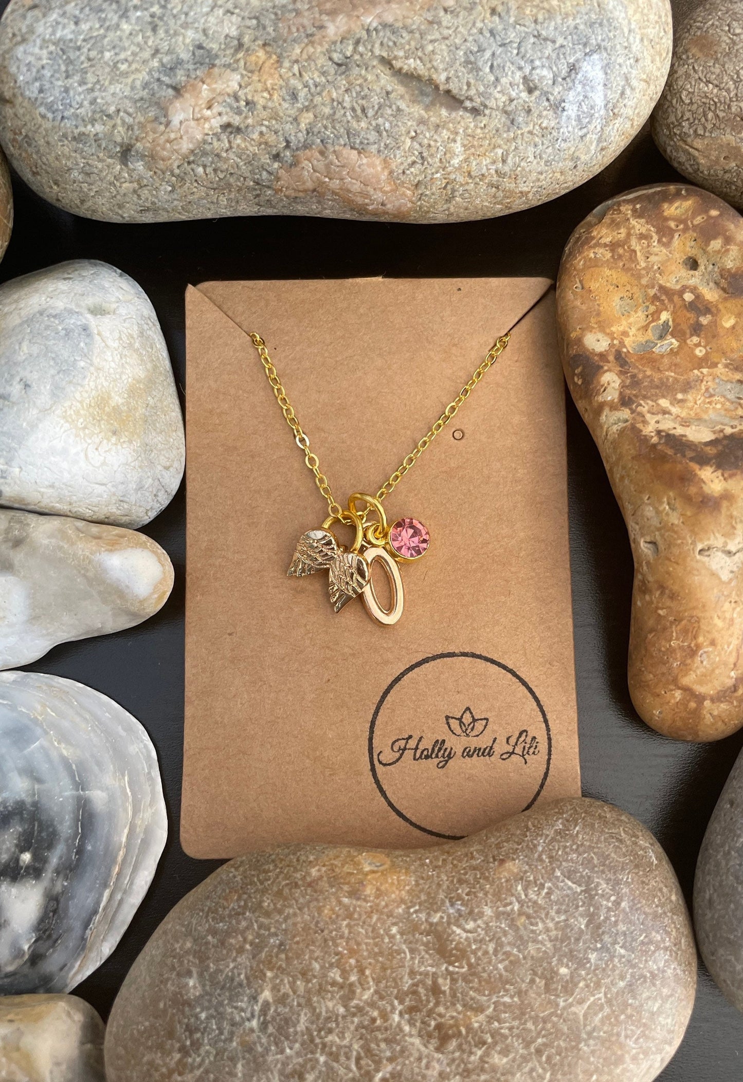 Angel Wing Personalised Pendant Charm Gold Necklace, Alphabet Initials,  Birthstone Charm, Guardian Angel, Friendship, Always there, BBF