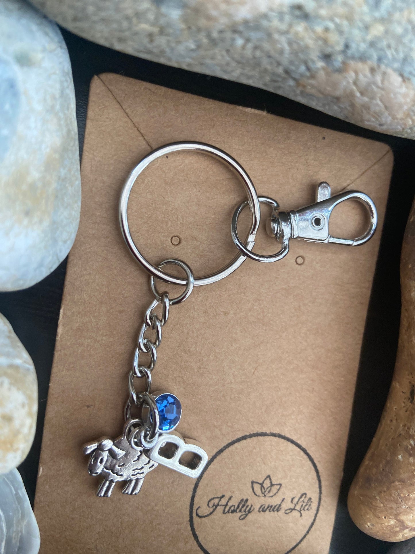 Sheep Personalised, keychain Lamb, Animal Keyring, Alphabetical Initial, Birthstone Charms, Zipper Chain, Initials Key-Ring, Personalise