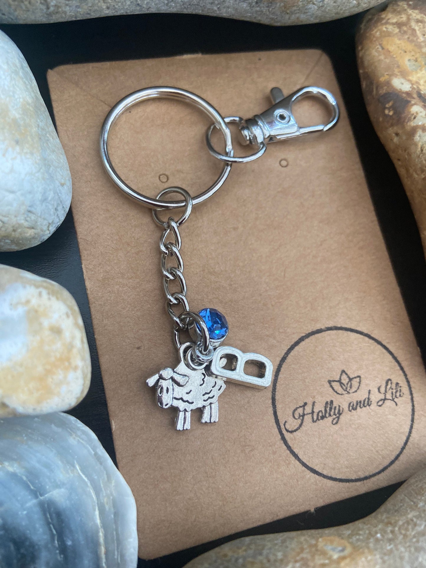 Sheep Personalised, keychain Lamb, Animal Keyring, Alphabetical Initial, Birthstone Charms, Zipper Chain, Initials Key-Ring, Personalise