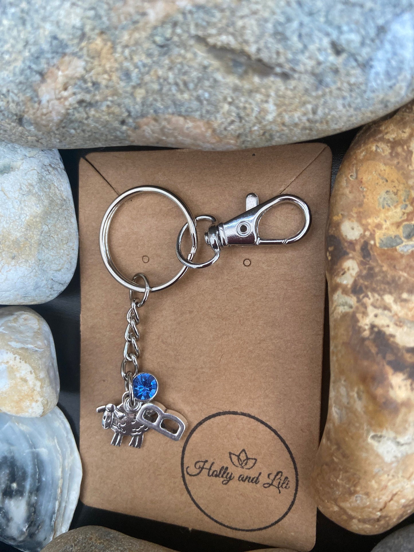 Sheep Personalised, keychain Lamb, Animal Keyring, Alphabetical Initial, Birthstone Charms, Zipper Chain, Initials Key-Ring, Personalise