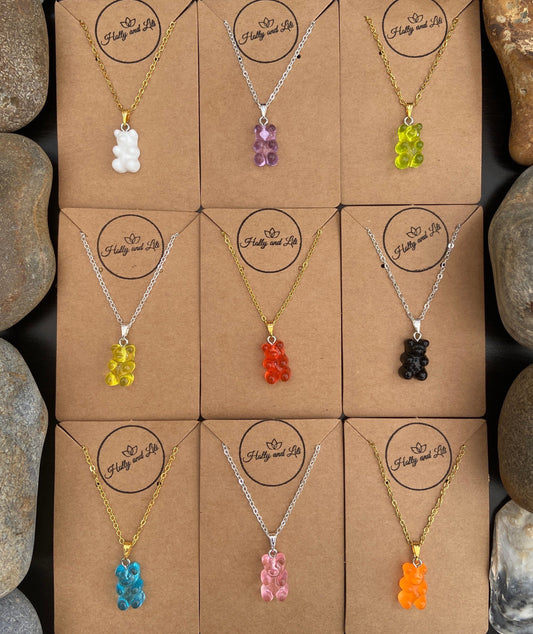 Gummy Bear Pendant Necklace, 9 Variations, Personalised Novelty Chain, Teddy Bear, First Necklace, Cute Unique Gifts, Stocking Filler Gifts