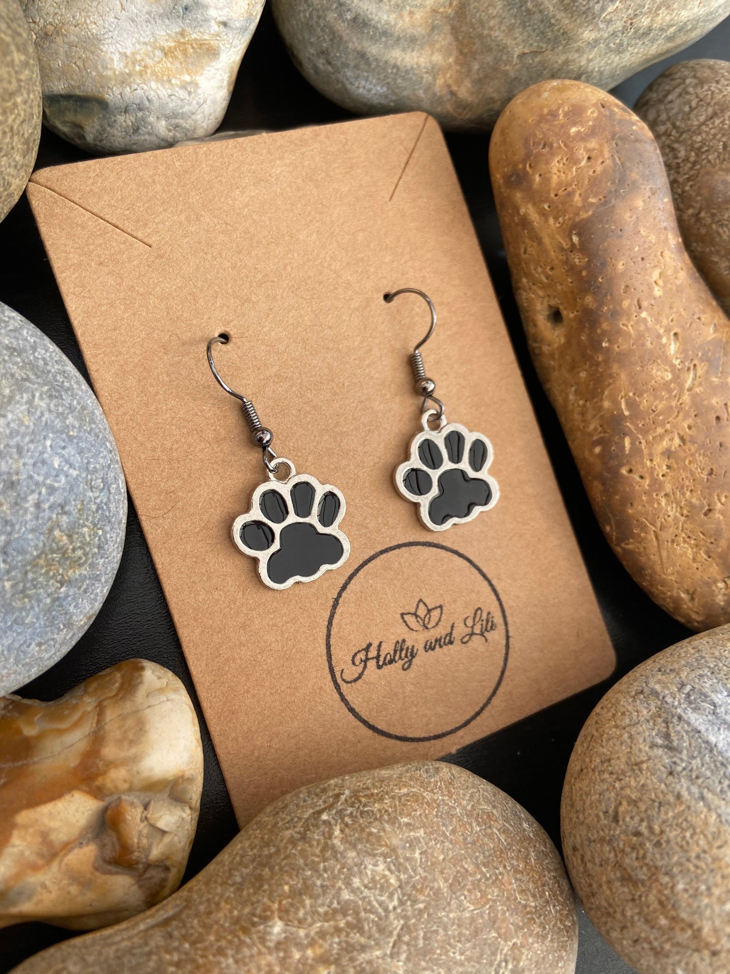 Animal Paw Style Novelty Earrings, Personalised Paw Print Earring Hoops, Paw Earring Hooks, Black Paws Novelty Earrings, Gifts For Pet lover