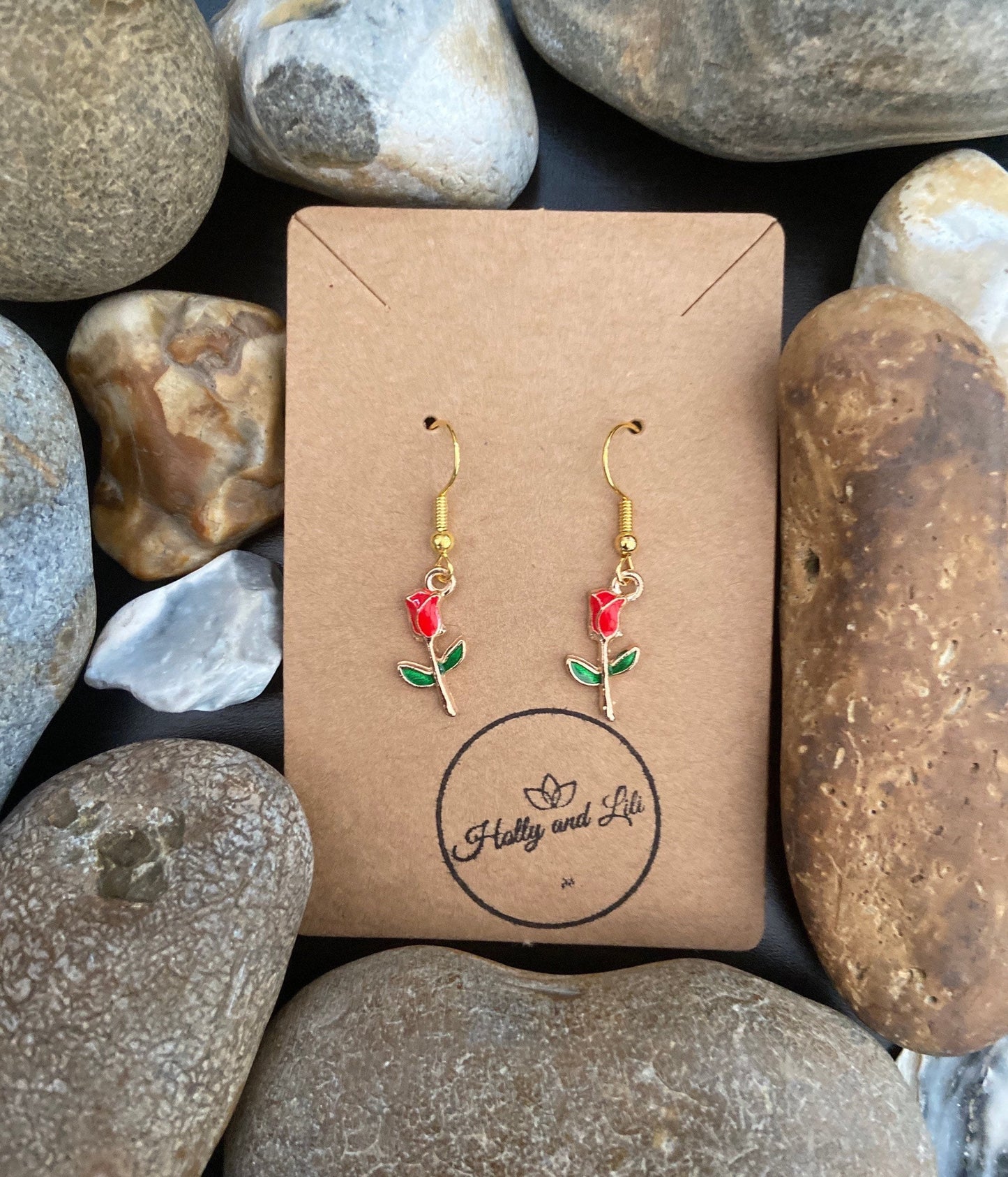 Rose Novelty Earrings, Personalised Red Roses Earrings, Roses For Her Earrings, Red Rose Earrings, Gold Red Roses, Red Roses Earrings, Rose