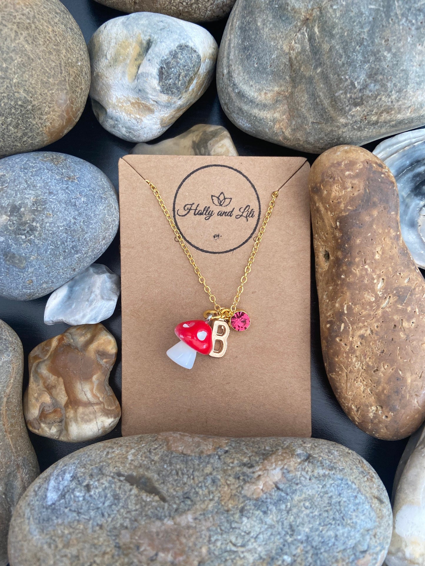 Mushroom Red Charm, Personalised Pendant Charm Necklace, Personalise Alphabet Initials, Birthstone Charm, First Necklace , Cute Unique Gifts