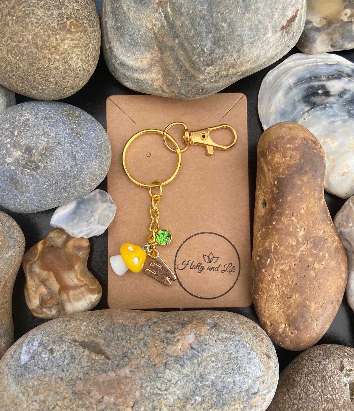 Mini Mushroom charm Personalised keychain, Mushy Keyring, Shroom Novelty Gifts, Toadstool Keychain, Alphabetical Initial, Birthstone Charms