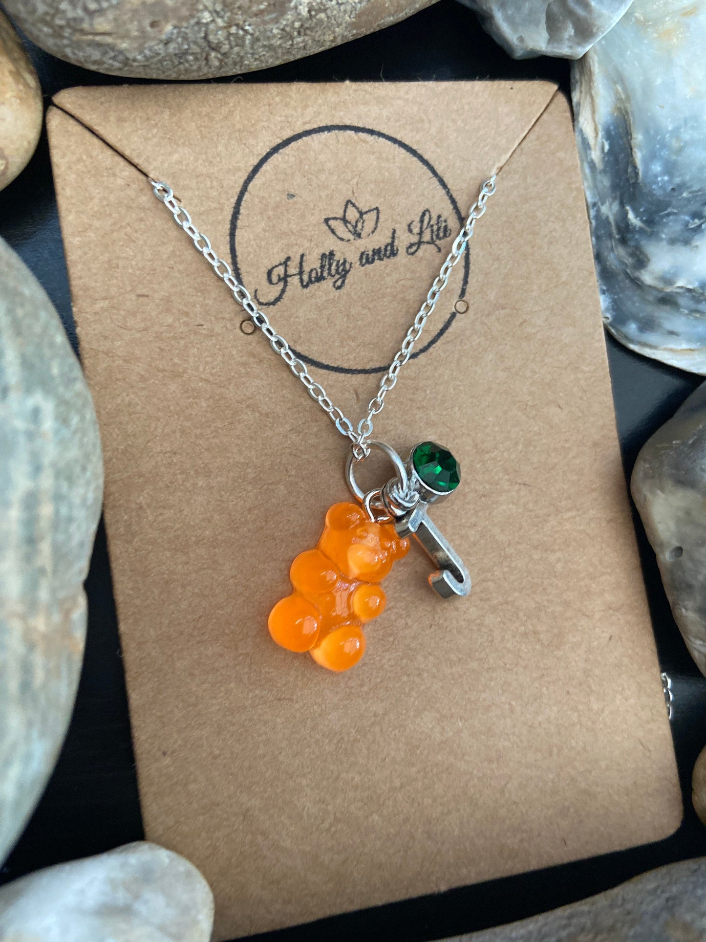 Gummy Bear Orange Personalised Pendant Charm Necklace, Alphabet Initials, Birthstone Charm, Red Teddy Bear Chain, Bear, Cute, Gift For Her