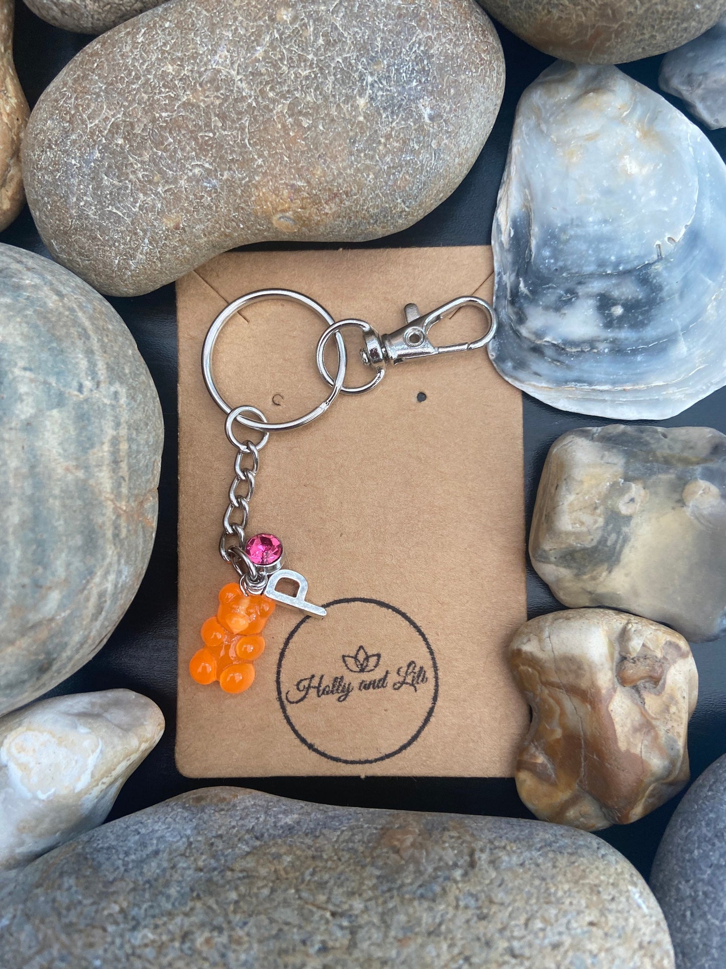 Orange Gummy Bear Personalised Keychain, Teddy Keyring, Initial Keychains, Alphabet Initials, Birthstone Charm, Bear Novelty Zipper Chains