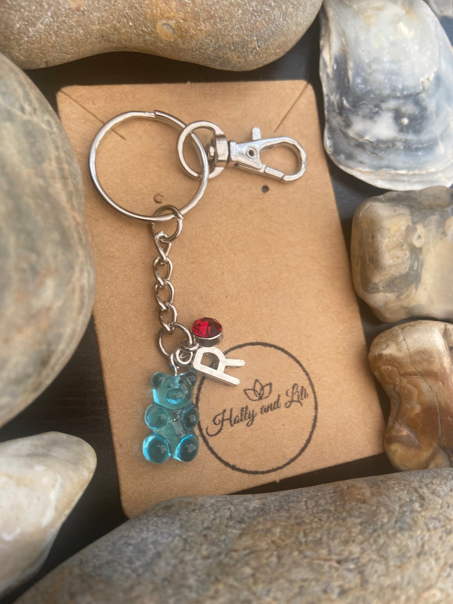 Gummy Bear Blue Style Personalised Keychain, Keyring Alphabet Initials, Teddy Bear Keychain, Bear Keyring, Birthstone Charm, Gummy Zipper