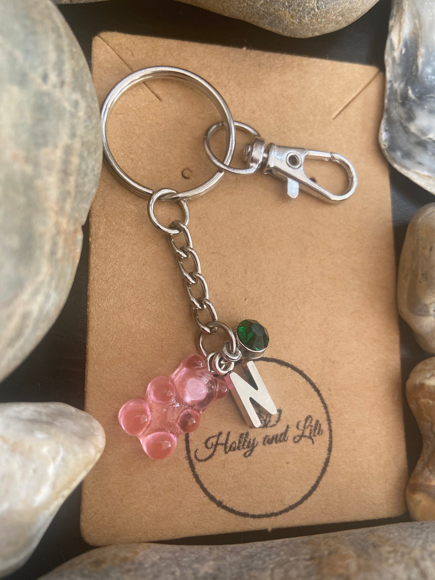 Gummy Bear Pink Personalised Keychain, Teddy Bear Keyring,  Alphabet Initials Zipper Chain, Birthstone Charm, Bear Keyring, Gummy Style Gift