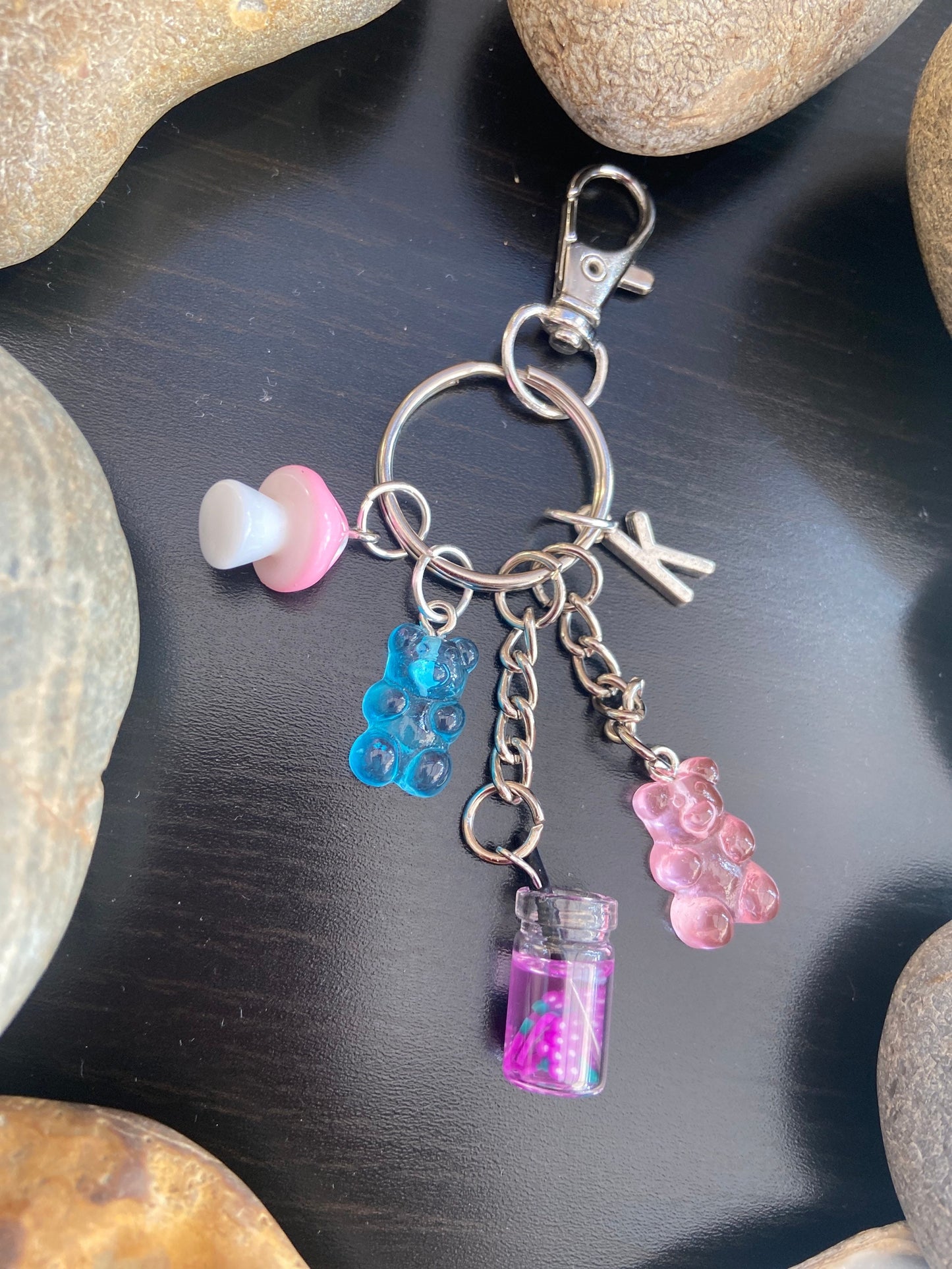 Gummy Bear Mushroom And Fruit Tea Keyring, Alphabet Initial Choose your charm, Personalised keyring, Personalise Keychain, Mini Mushroom