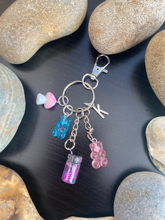 Gummy Bear Mushroom And Fruit Tea Keyring, Alphabet Initial Choose your charm, Personalised keyring, Personalise Keychain, Mini Mushroom