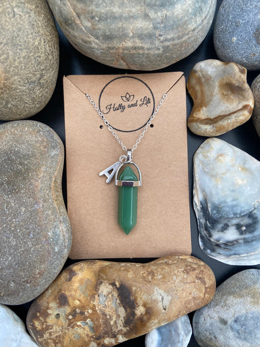 Crystal Green Adventurine Personalised Pendant Necklace, Alphabet Initial, Birthstone Charm, Adventurine Necklace, Crystal Necklace Gifts