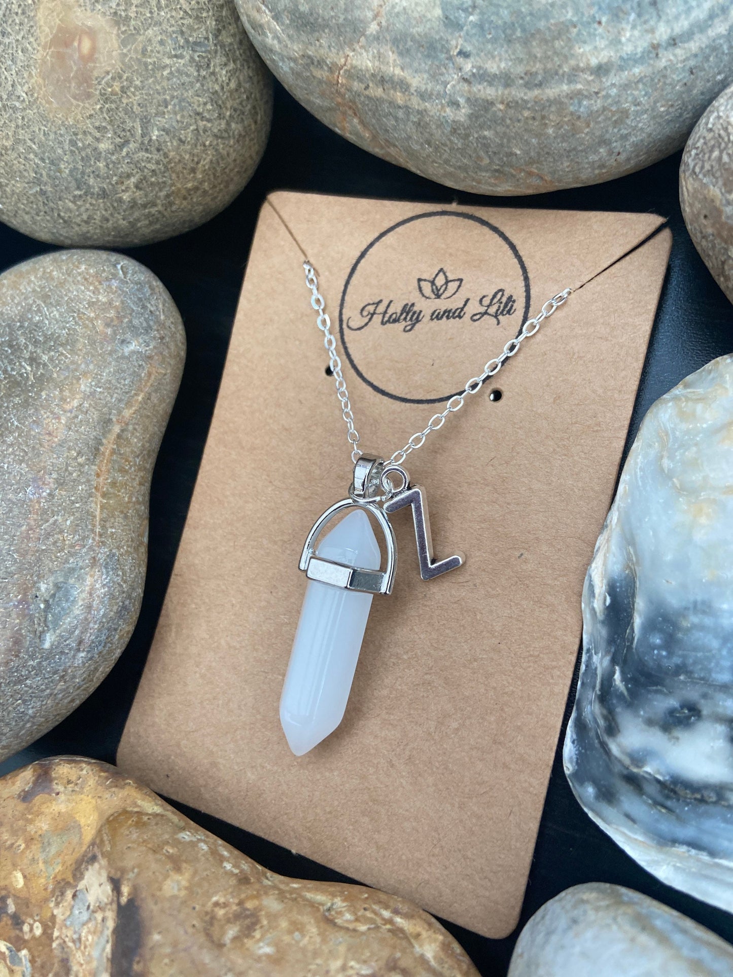 Crystal White Jade Personalised Pendant Necklace With Alphabet Initial & Birthstone Charm - Make It Your Way From Holly And Lili..