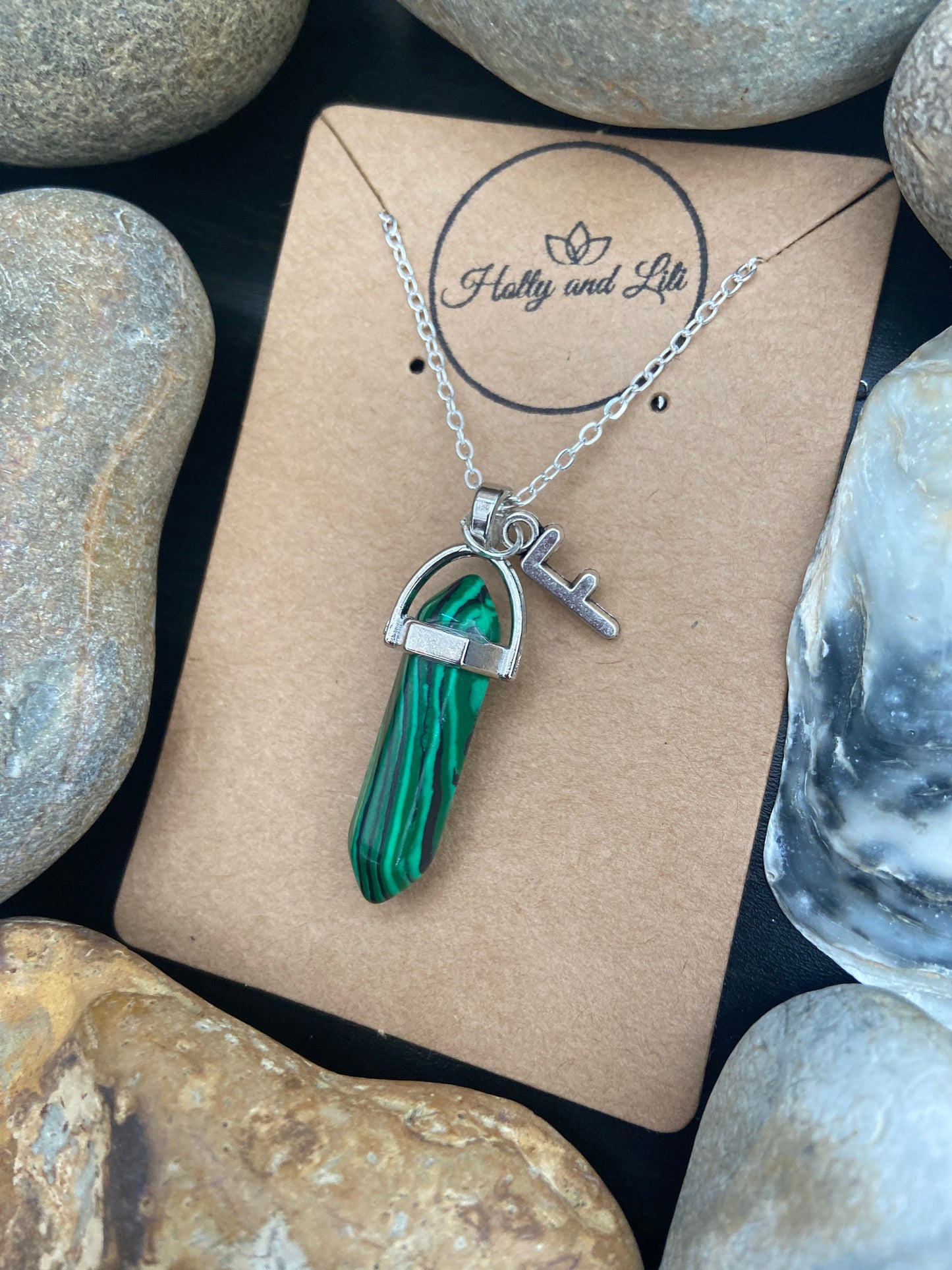 Crystal Malachite Personalised Pendant Necklace With Alphabet Initial & Birthstone Charm - Make It Your Way From Holly And Lili..