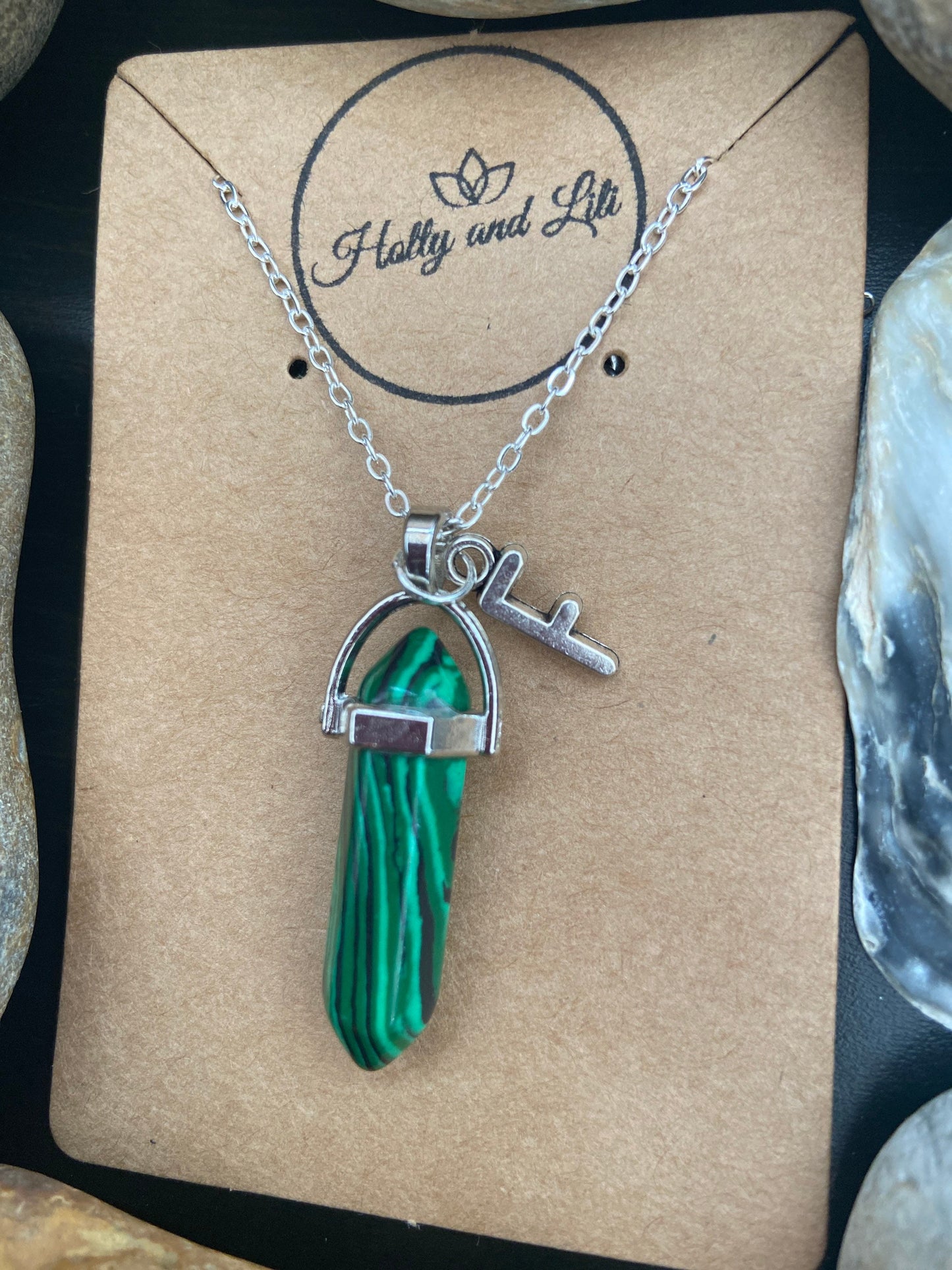 Crystal Malachite Personalised Pendant Necklace With Alphabet Initial & Birthstone Charm - Make It Your Way From Holly And Lili..