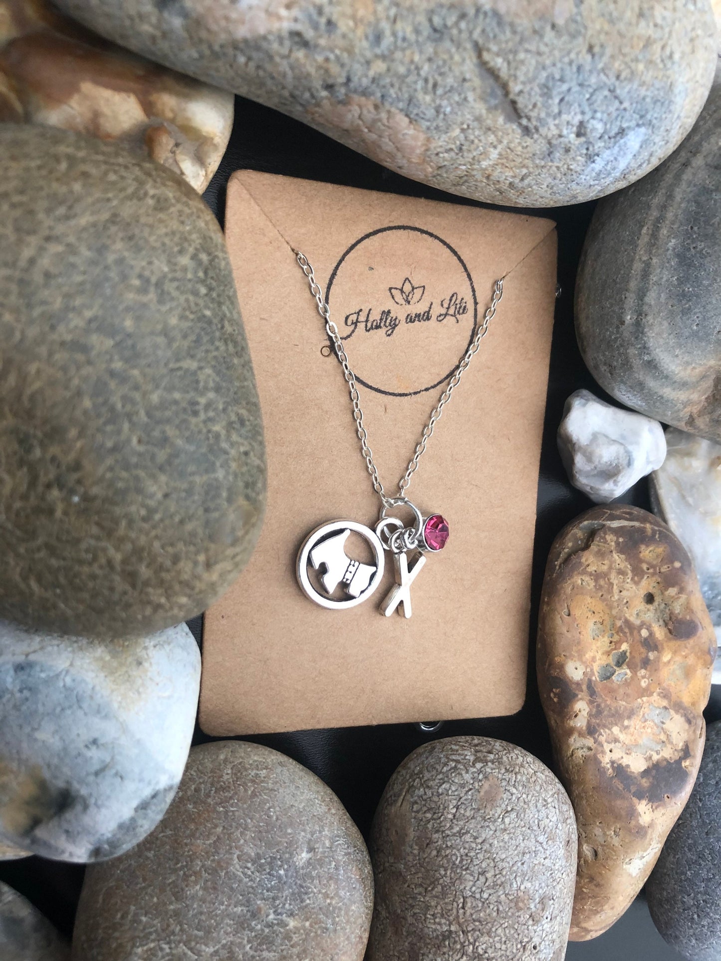 Dog Personalised Pendant Charm Doggy Necklace,  Alphabet Initials,  Birthstone Charm, Dogs Chain, Animal Lovers Gift, Westy, Westie, Cute