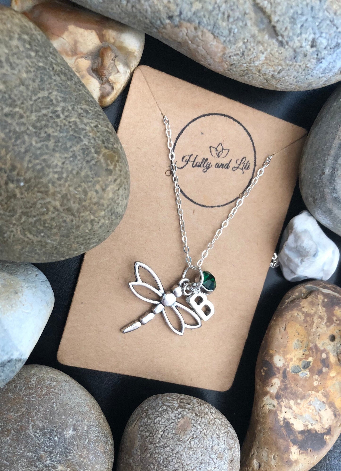 Dragonfly Personalised Pendant Charm Necklace, Alphabet Initials, Birthstone Charm, Flying Insects, Fly, Dragon, Large Insects, Unique Gifts