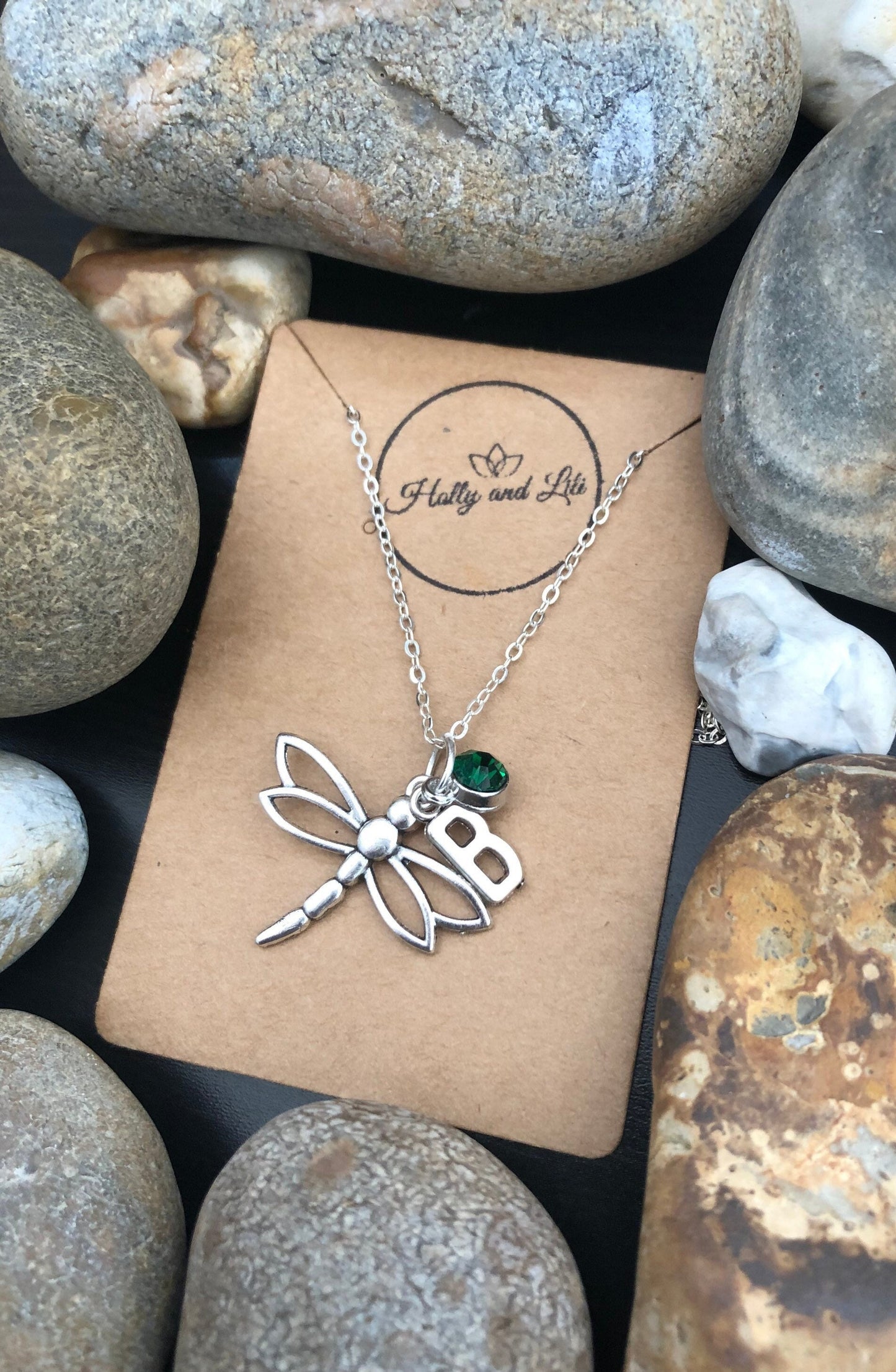 Dragonfly Personalised Pendant Charm Necklace, Alphabet Initials, Birthstone Charm, Flying Insects, Fly, Dragon, Large Insects, Unique Gifts