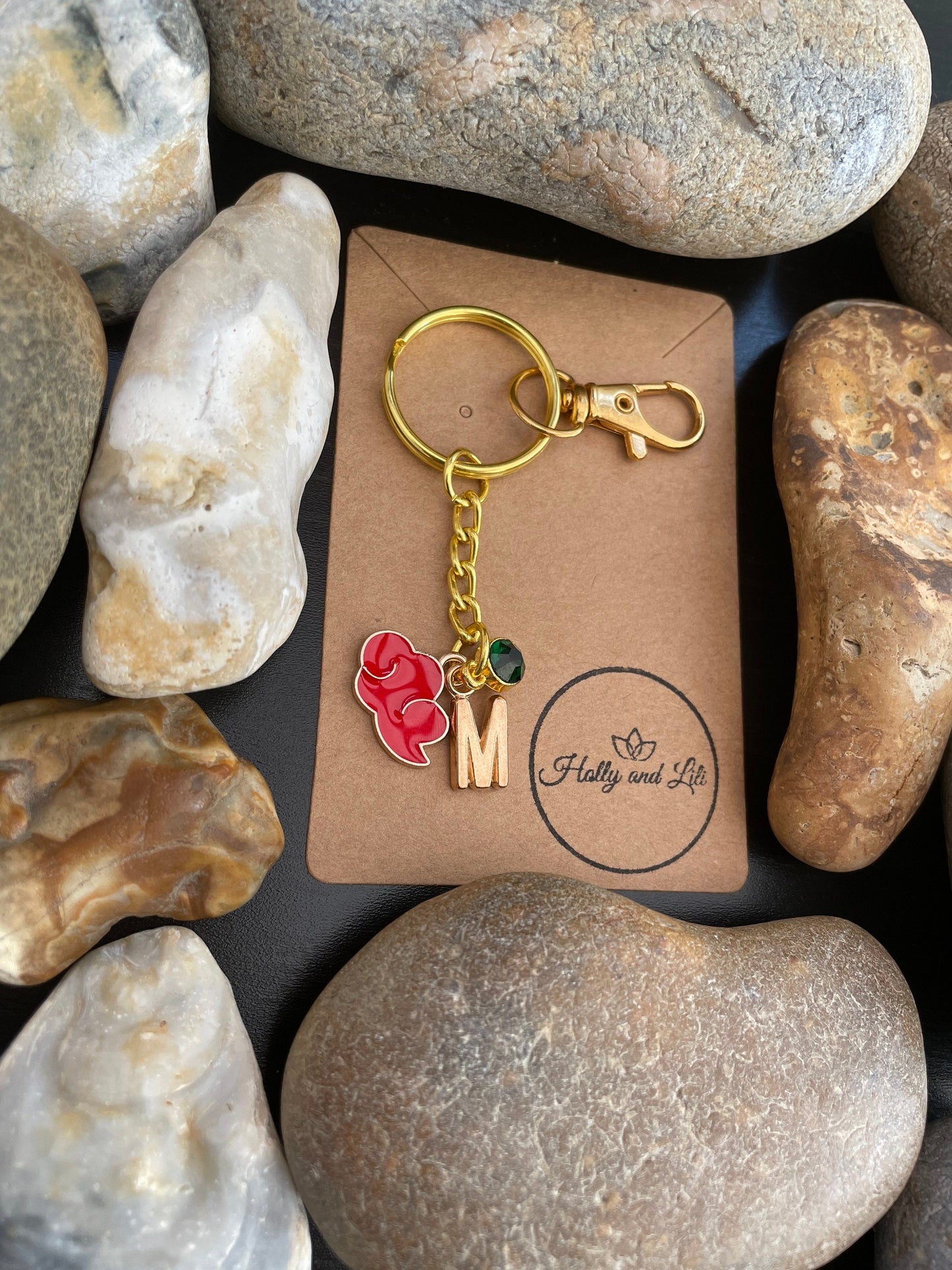 Cloud Style Red Personalised Gold Keyring, Red Clouds Keychain, Alphabet Initials, Birthstone Charm, Cloudy Zipper Chains , Weather Gifts