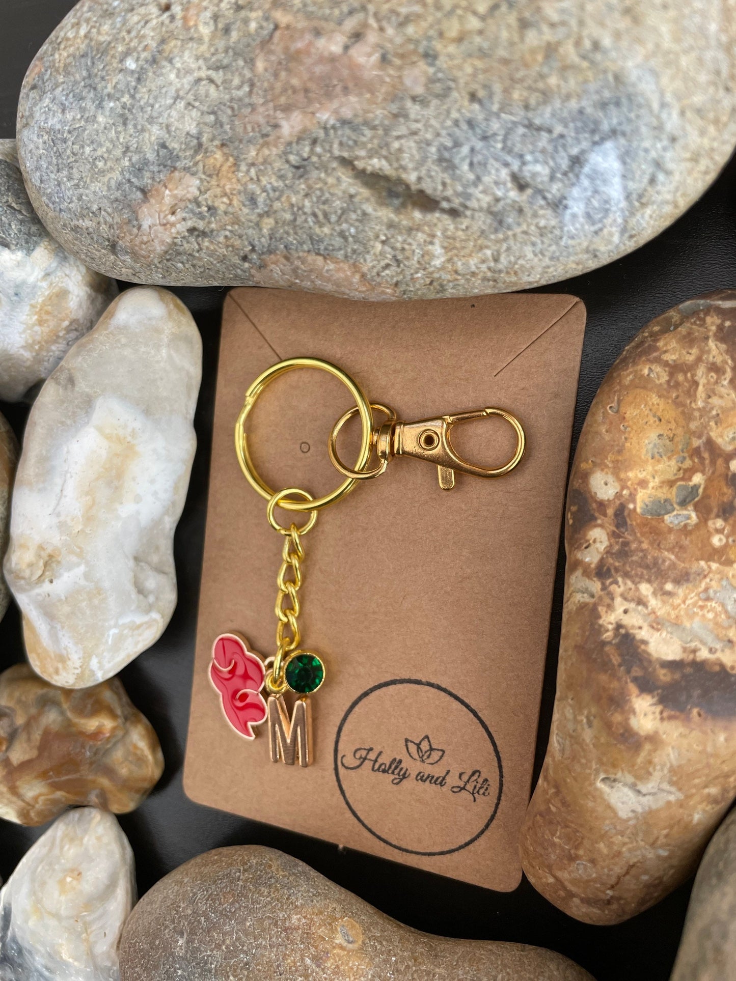 Cloud Style Red Personalised Gold Keyring, Red Clouds Keychain, Alphabet Initials, Birthstone Charm, Cloudy Zipper Chains , Weather Gifts