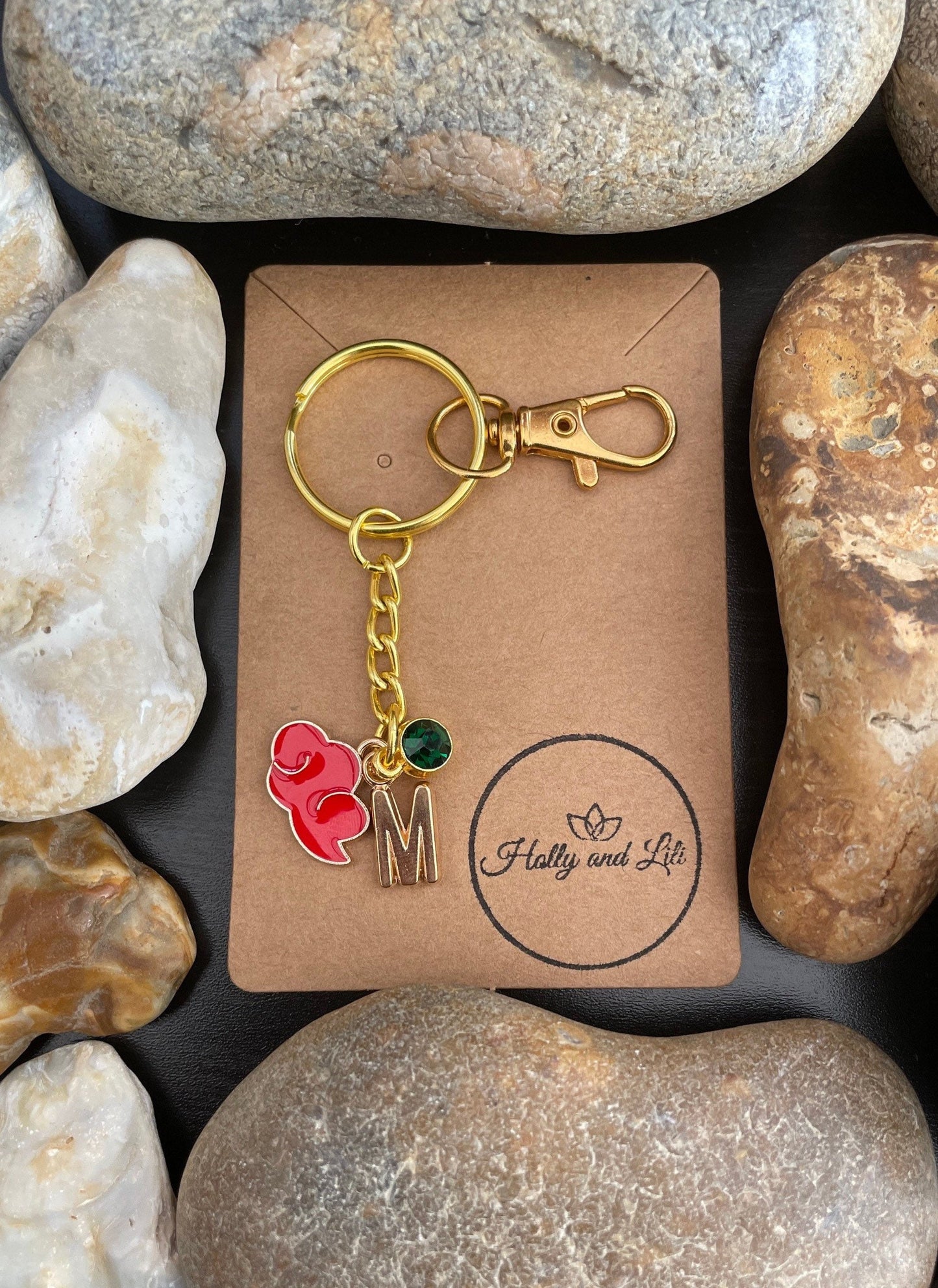 Cloud Style Red Personalised Gold Keyring, Red Clouds Keychain, Alphabet Initials, Birthstone Charm, Cloudy Zipper Chains , Weather Gifts