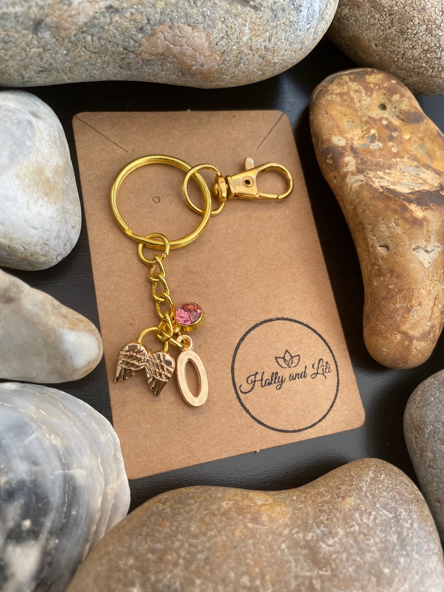 Angle Wing Style Personalised Gold Keyring, Guardian Angel Zipper Chain, Alphabet Initials, Birthstone Charm, Take Care Of, Initial Keyring