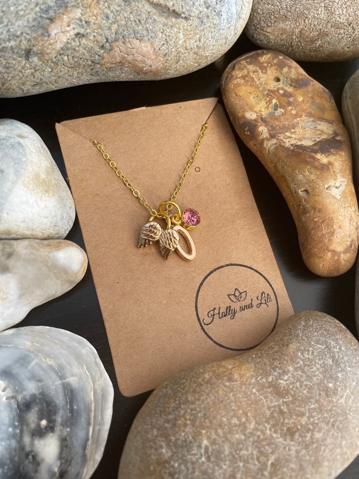 Angel Wing Personalised Pendant Charm Gold Necklace, Alphabet Initials,  Birthstone Charm, Guardian Angel, Friendship, Always there, BBF