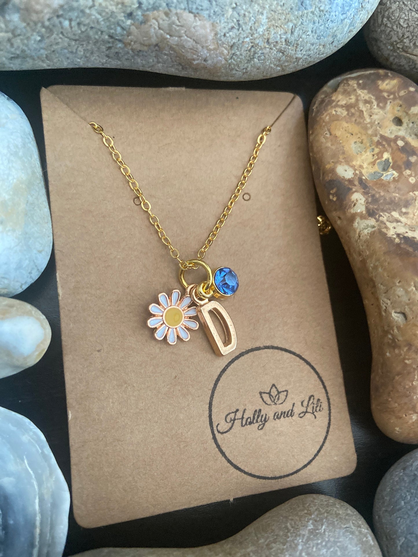 Daisy Personalised Pendant Flower Charm Gold Necklace, Alphabet Initials,  Birthstone Charm,  Flowers Gift, Life, Grow, Pretty Daisies