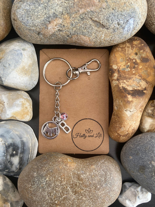 Dog charm Personalised Circle keychain, Doggy Keyring, Westy, Westie, Alphabetical, Birthstone Charms, Remember Your Dog, Initials Keyrings