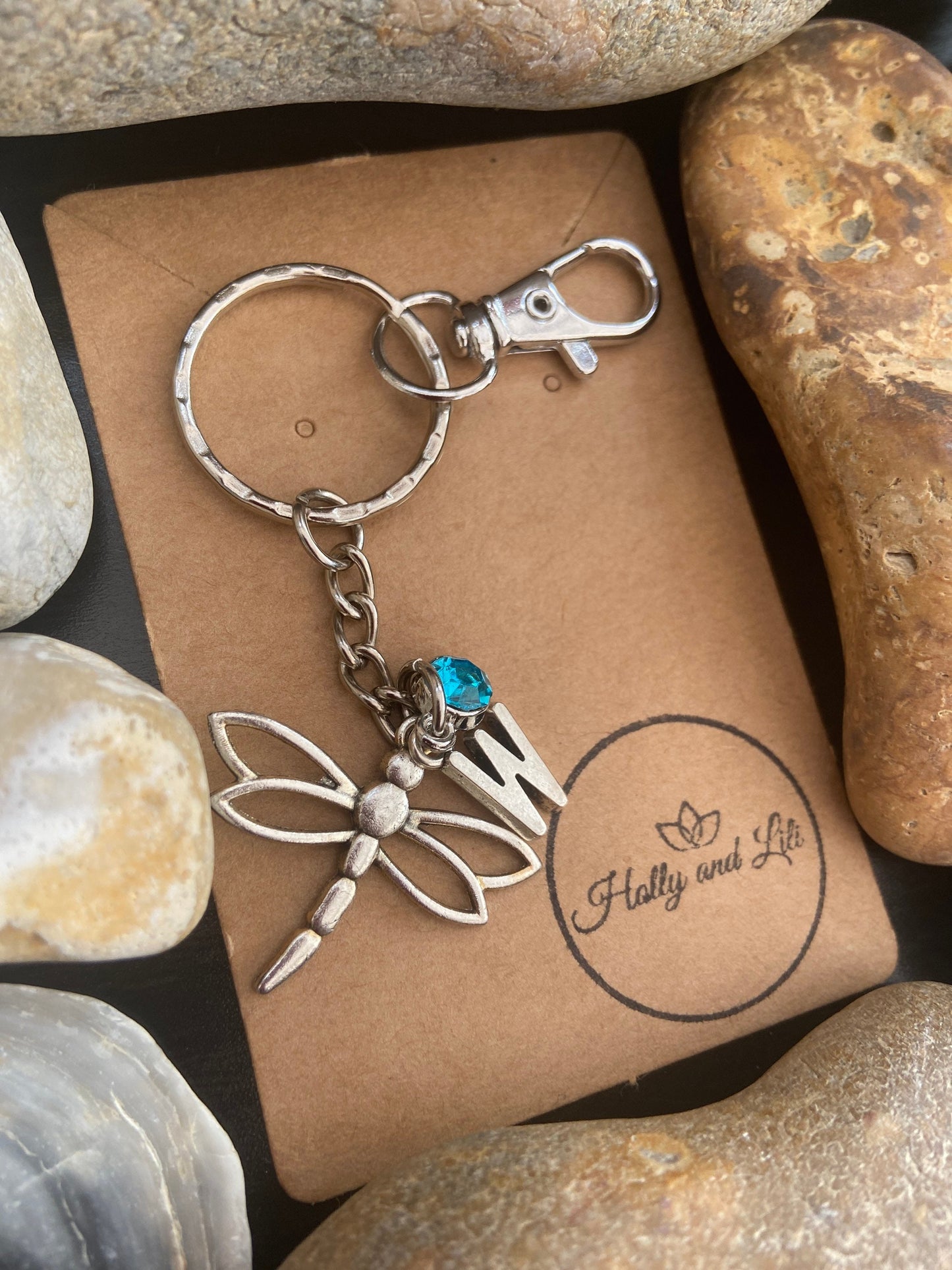 Dragonfly charm Personalised keychain, Keyring Insect, Alphabetical Initial, Birthstone Charms, Zipper Chain, For BFF, Personalise Keyring