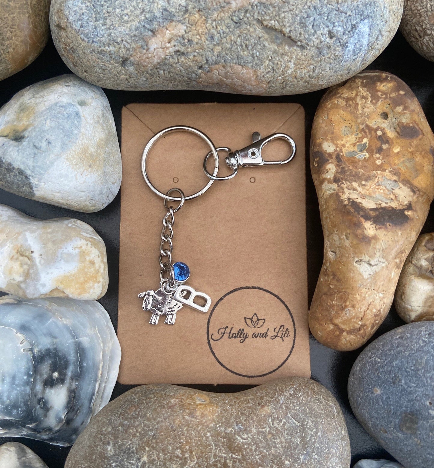 Sheep Personalised, keychain Lamb, Animal Keyring, Alphabetical Initial, Birthstone Charms, Zipper Chain, Initials Key-Ring, Personalise