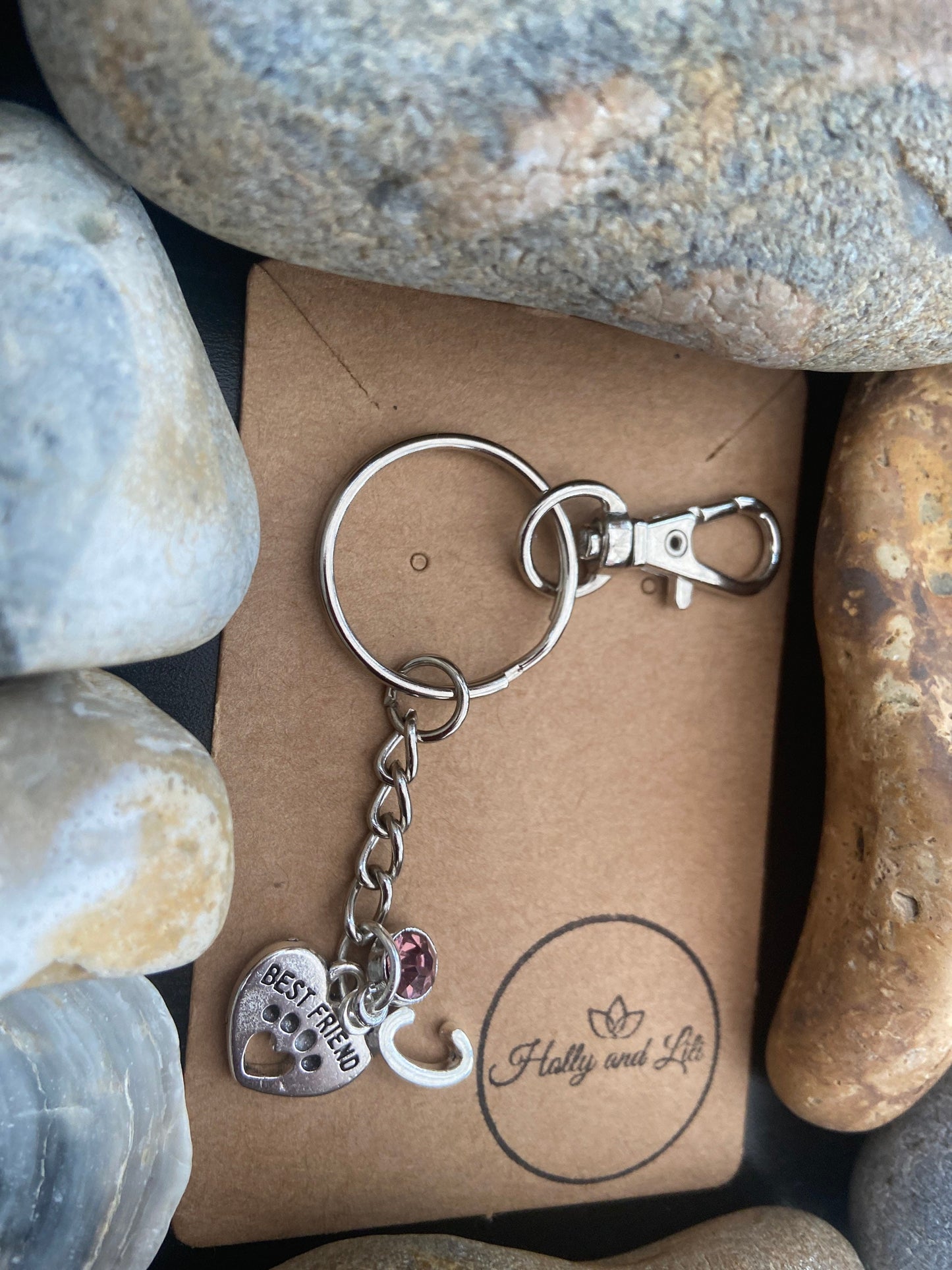 Best Friends Heart  Personalised keychain, Dog Or Cat Keyring, Alphabetical Initial, Birthstone Charms, Best friend Doggy Zipper chain Gifts