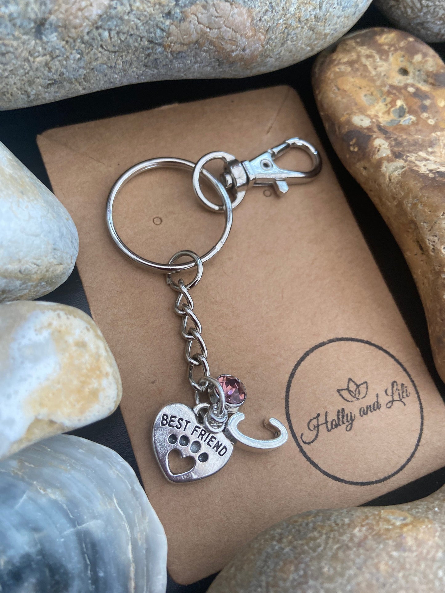 Best Friends Heart  Personalised keychain, Dog Or Cat Keyring, Alphabetical Initial, Birthstone Charms, Best friend Doggy Zipper chain Gifts