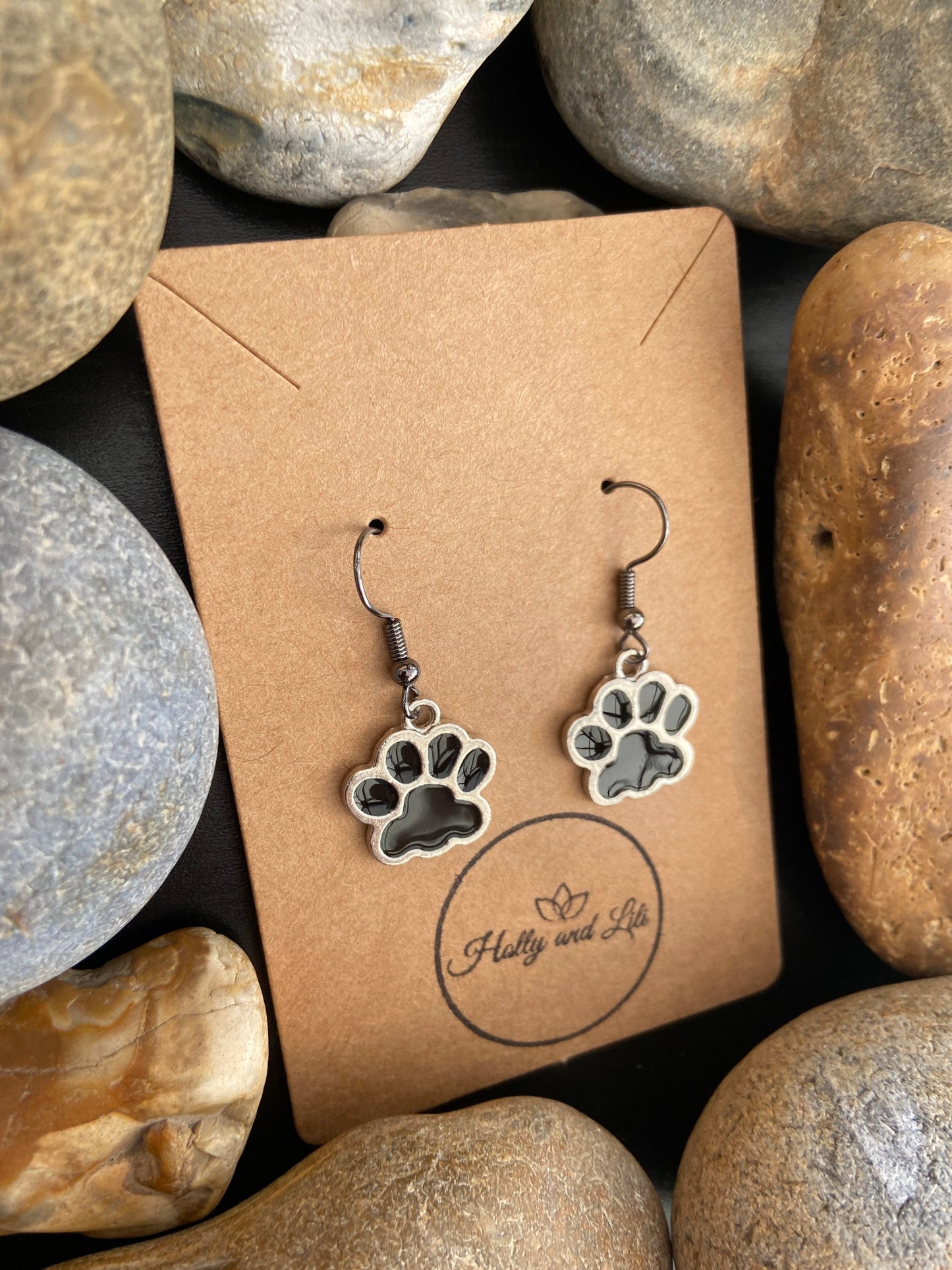 Animal Paw Style Novelty Earrings, Personalised Paw Print Earring Hoops, Paw Earring Hooks, Black Paws Novelty Earrings, Gifts For Pet lover